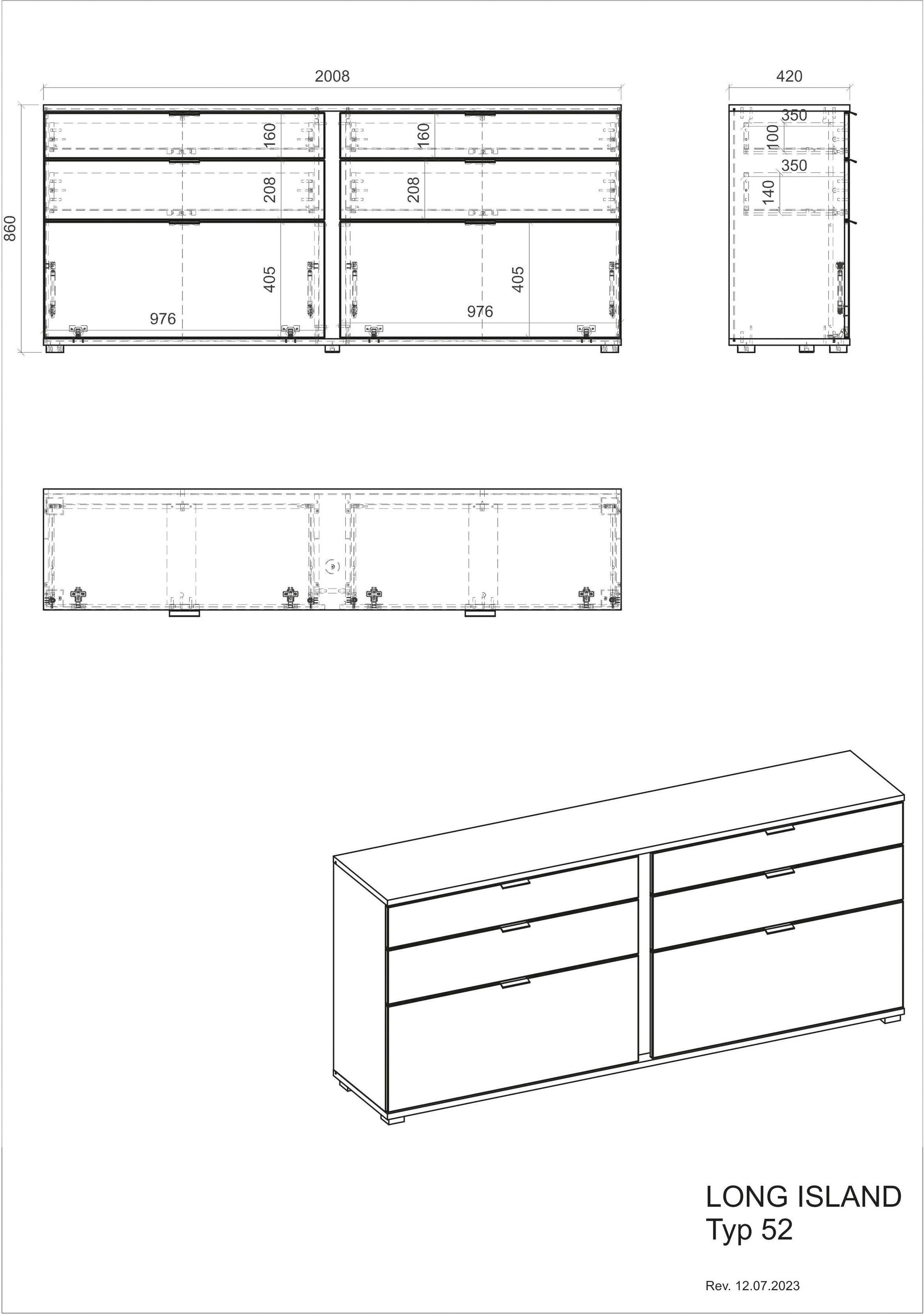 INOSIGN Sideboard »LONG ISLAND«, (1 St.), in moderner Trendfarbe,inklusive senkrechter Beleuchtung,Breite 200 cm