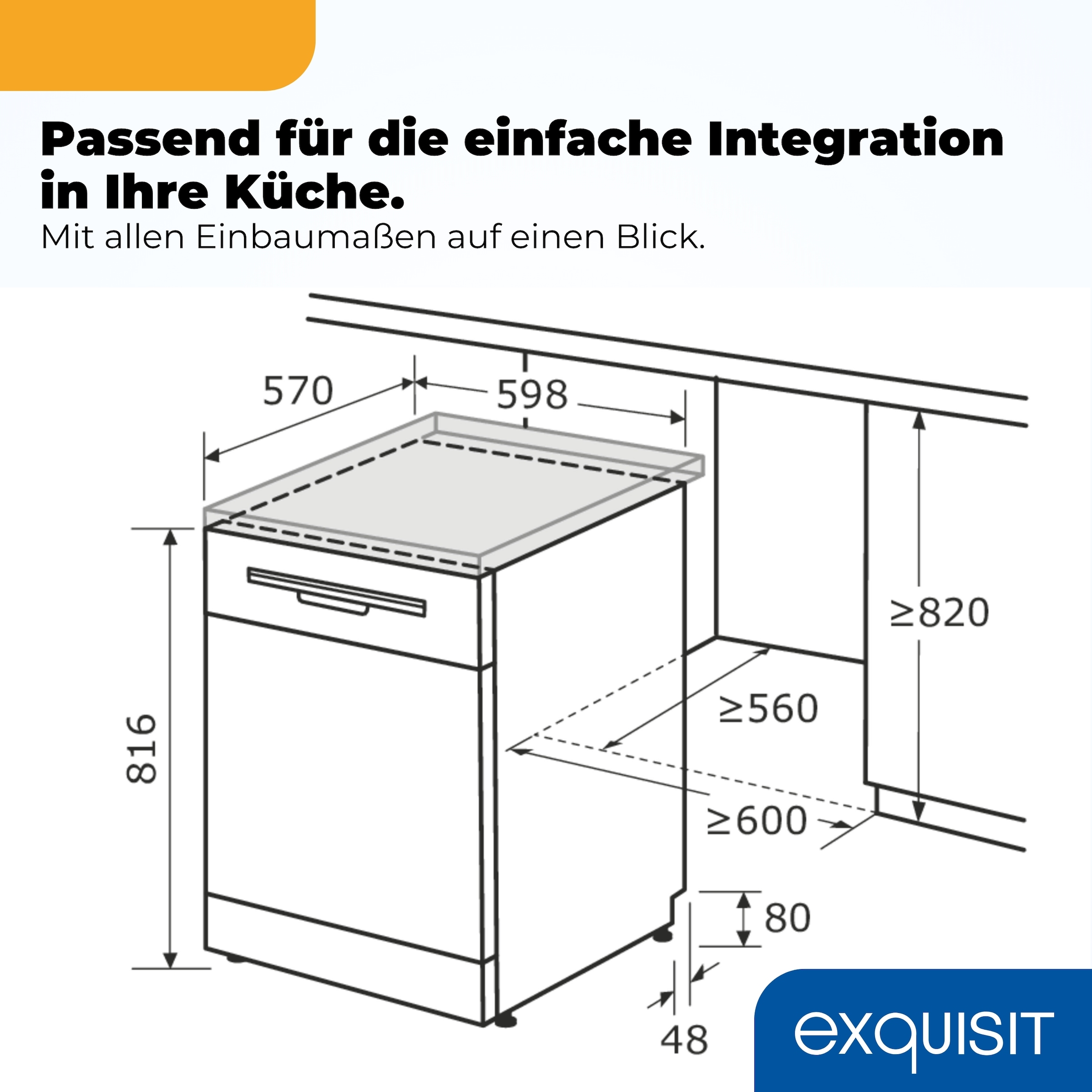 exquisit Standgeschirrspüler 9316 »GSP9316-450C weiss« 10,9 l 16 tlg. Maßgedecke 16 Maßgedecke, 8 Programme, Besteckschublade, Auto Door Open, AquaStop