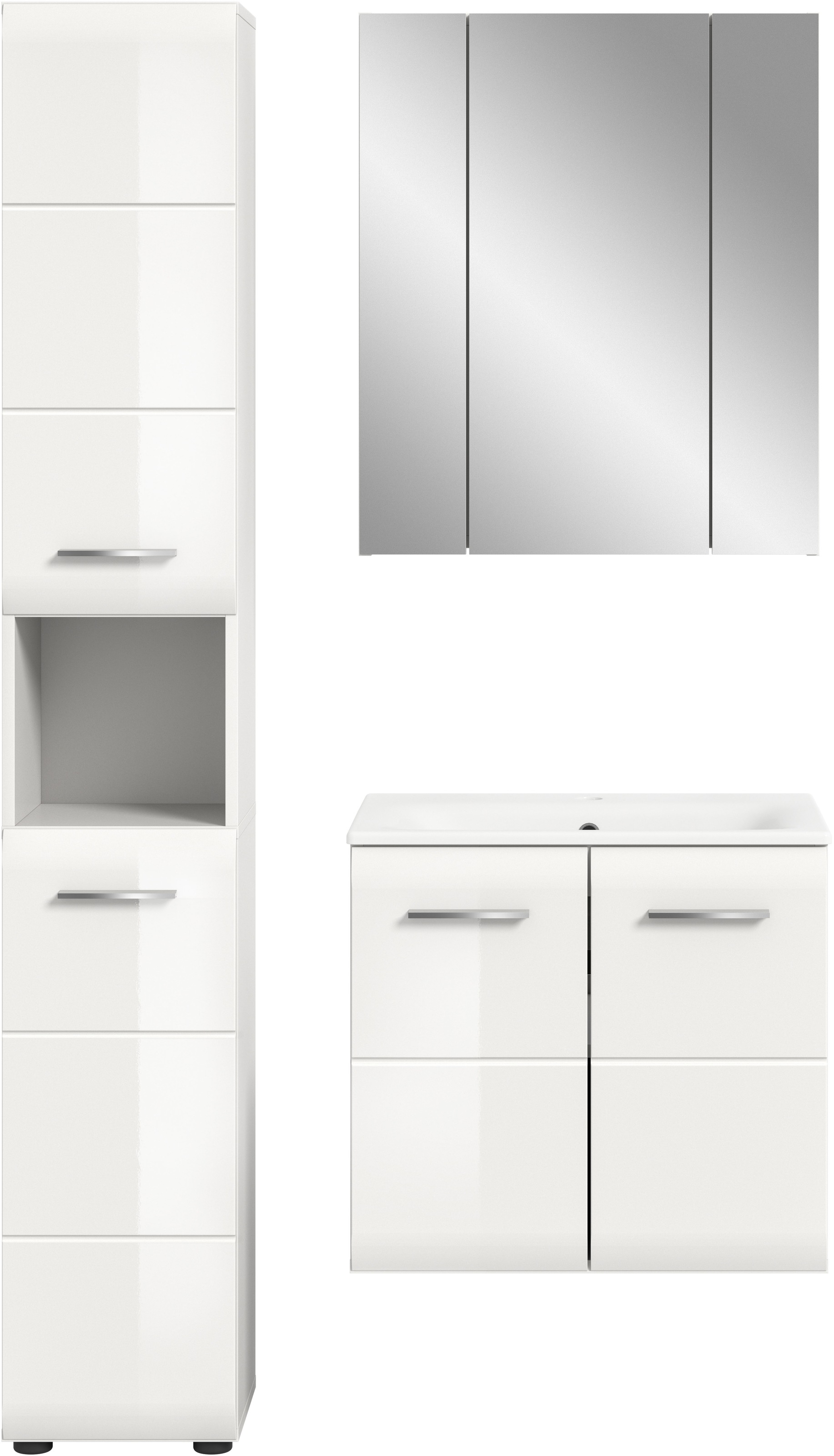 INOSIGN Badezimmer-Set, (Set, 4 St.), Florenz, Badkombination 4-tlg., Weiß hochglanz, inkl. Waschbecken