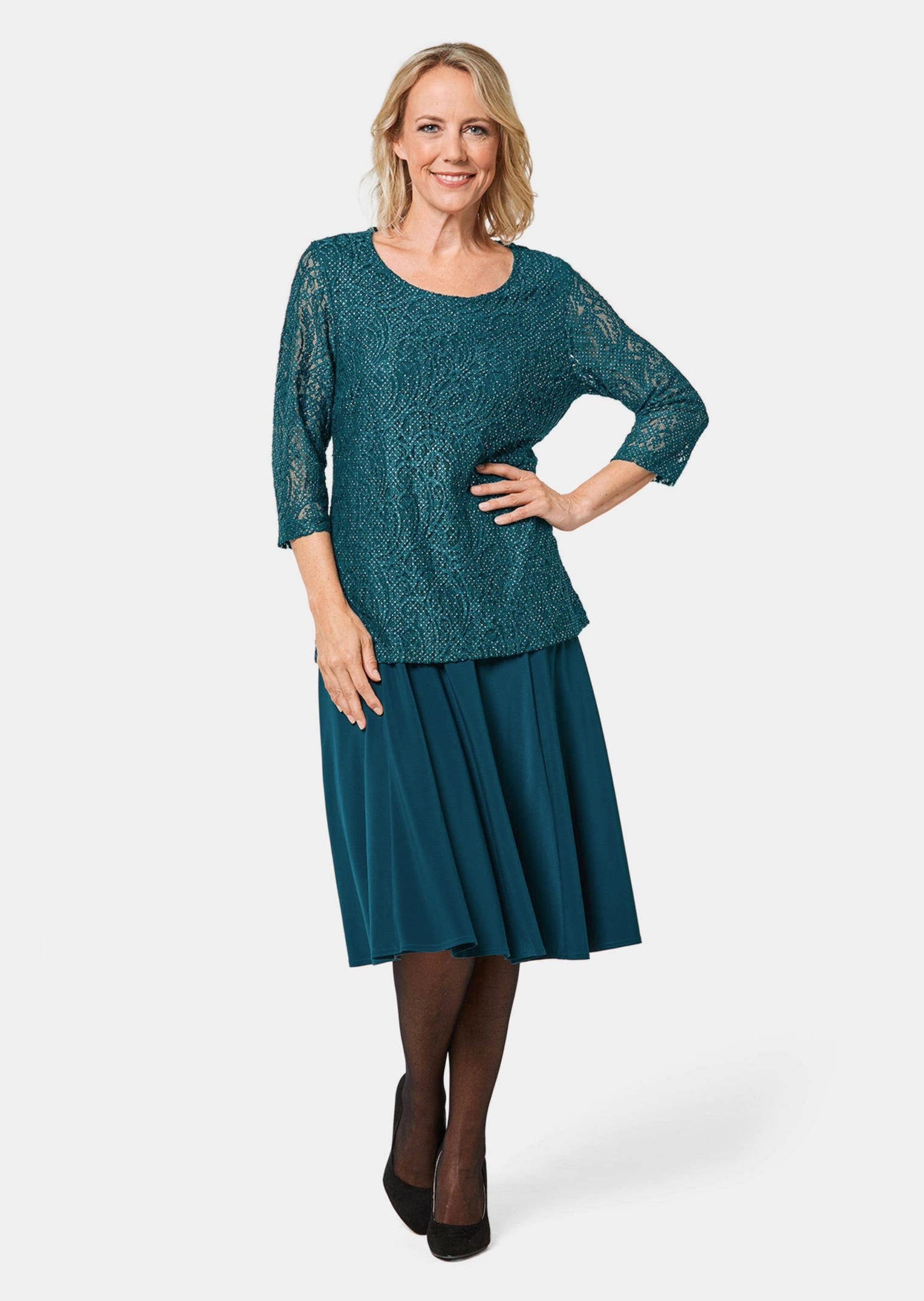 GOLDNER Kurzarmbluse "Spitzenbluse mit zartem Glanz" günstig online kaufen