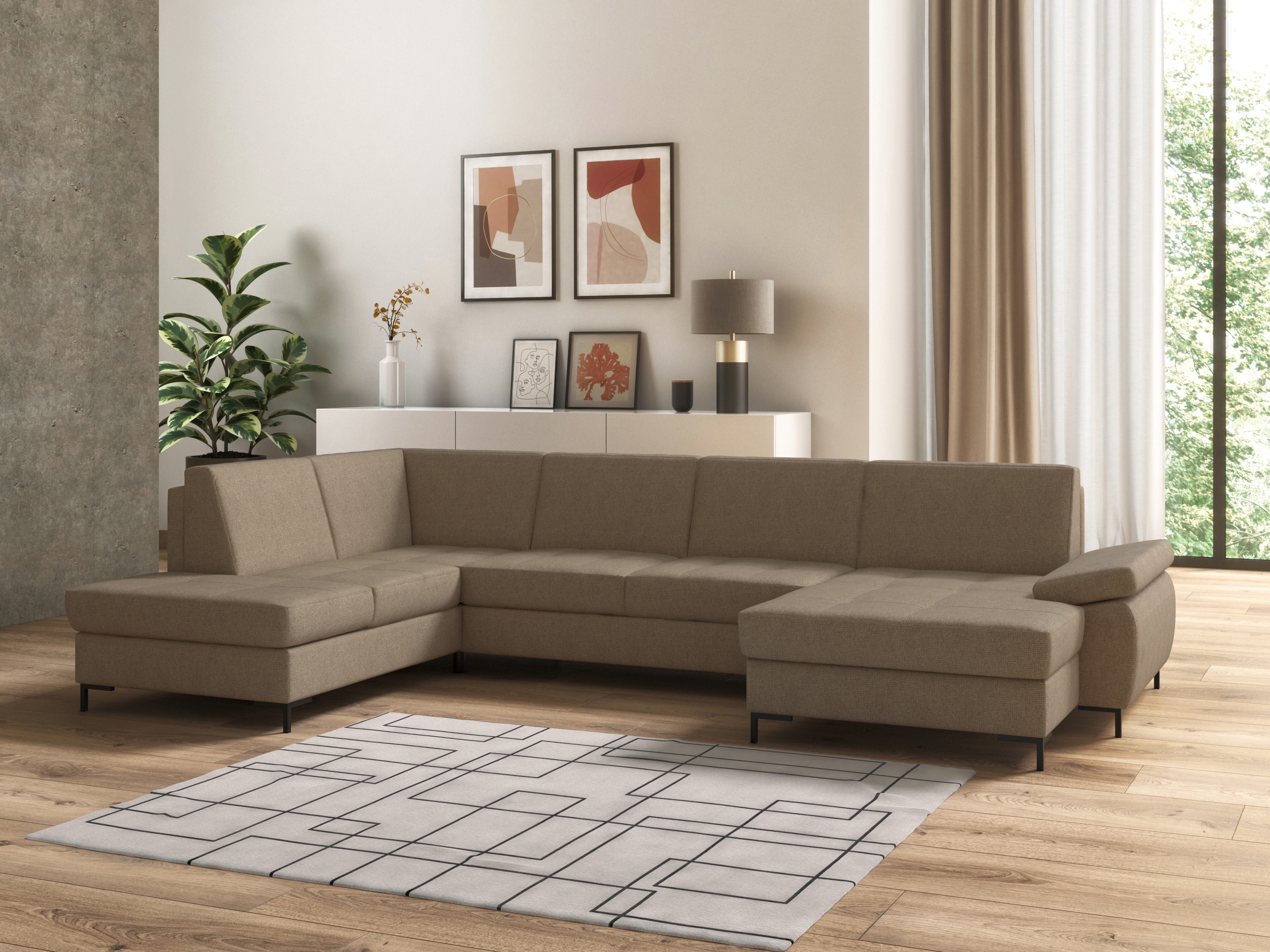 DOMO collection Wohnlandschaft "Capelo, komfortabel, klare Linien zeichnen dieses Design aus, U-Form" mit Armteilverstellung, wahlweise mit Bettfunktion, Federkern