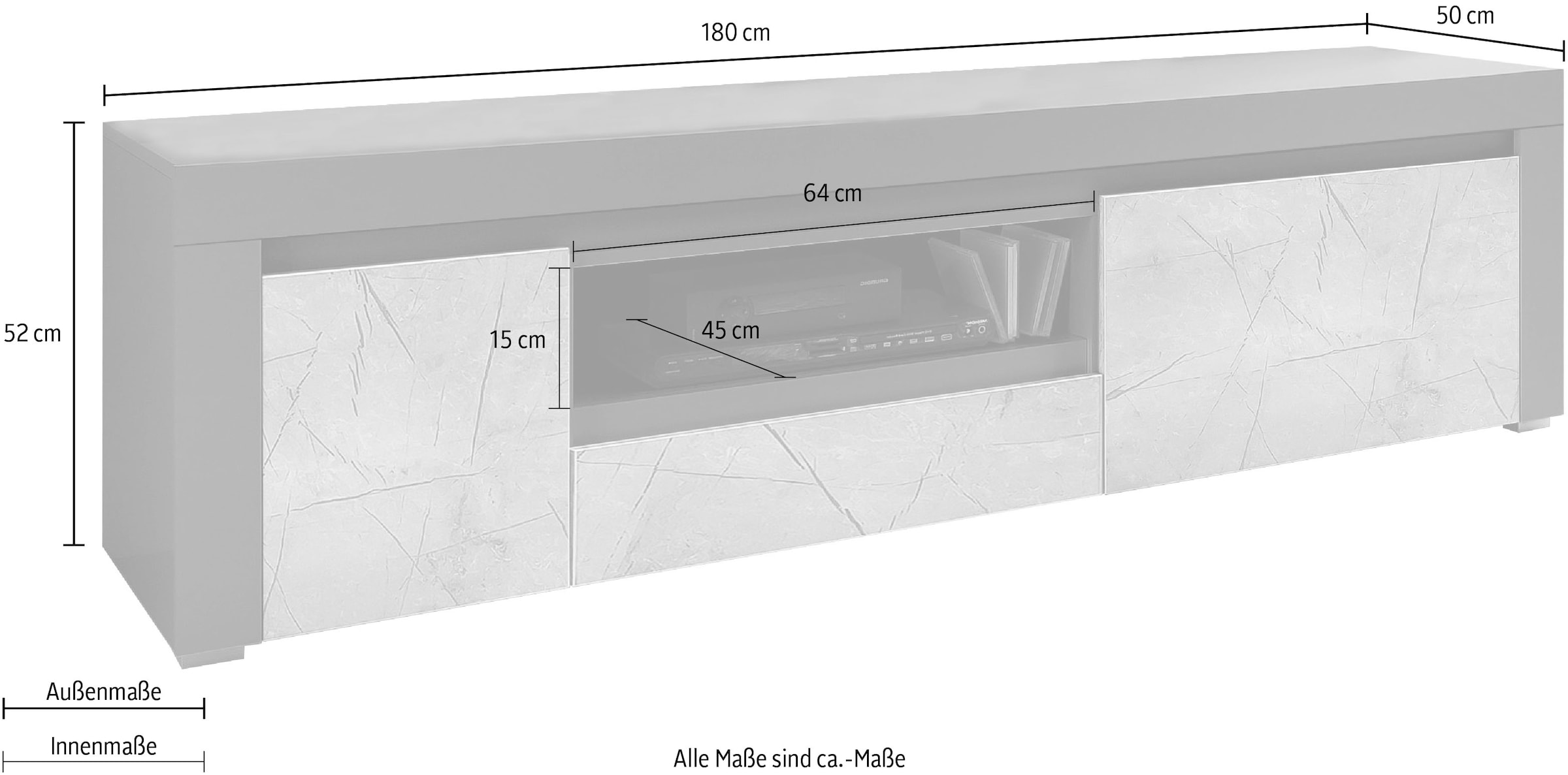 Home affaire Lowboard »Stone Marble«, edlen cm BAUR Dekor, einem mit kaufen 180 Breite Marmor-Optik 