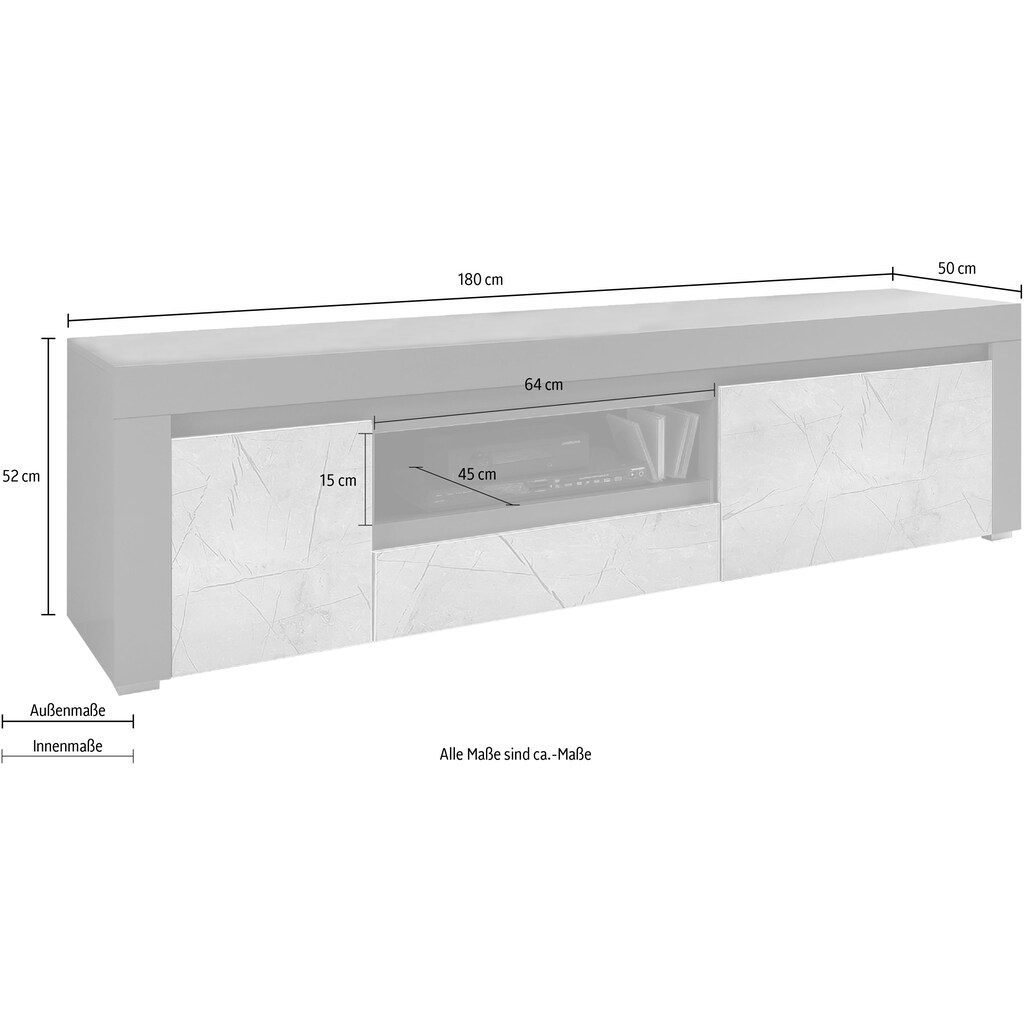 Home affaire Lowboard »Stone Marble«, mit einem edlen Marmor-Optik Dekor, Breite 180 cm