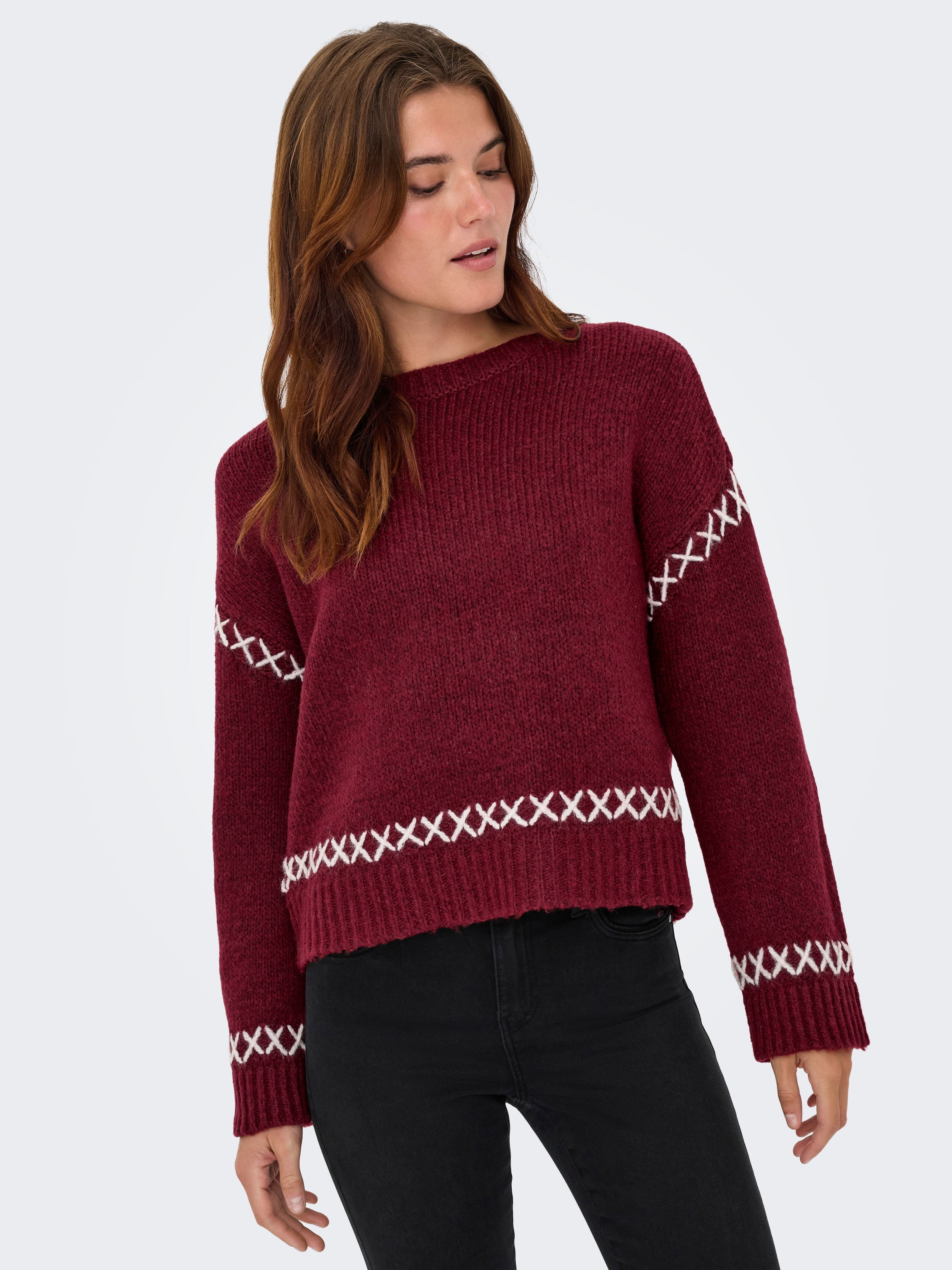 ONLY Rundhalspullover "ONLAMANDA LIFE LS O-NECK DETAIL CC KNT" günstig online kaufen