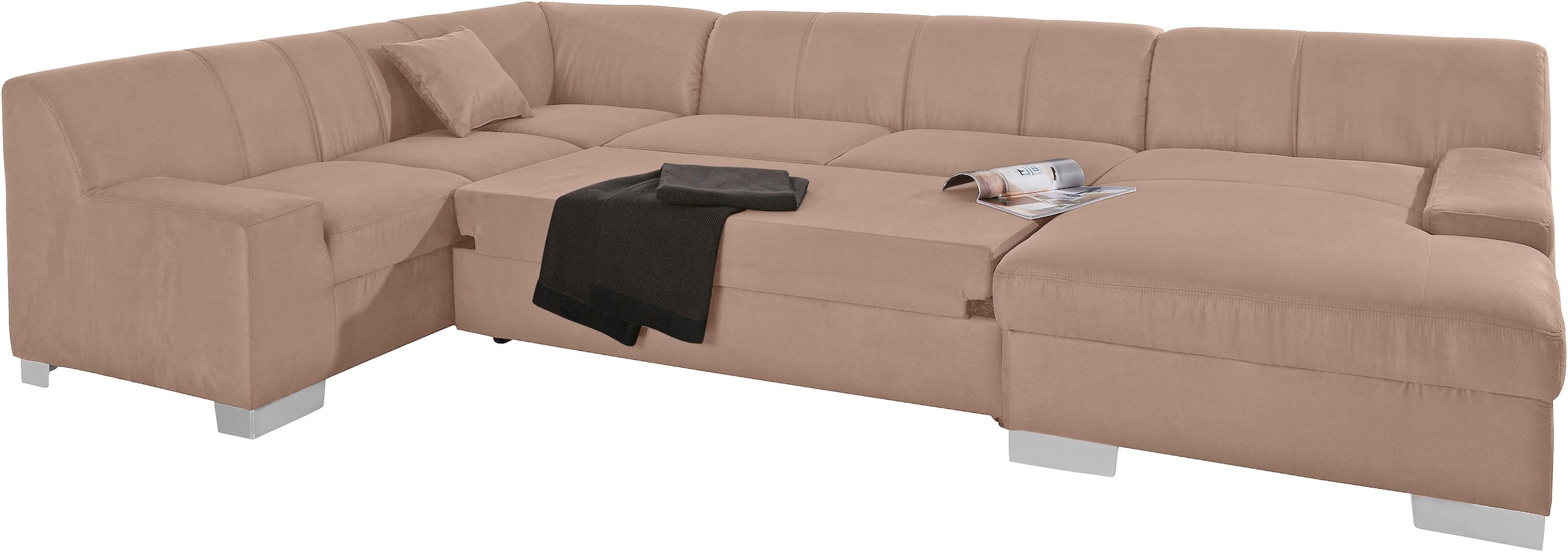 DOMO collection Wohnlandschaft »Bero, elegant und zeitlos, flache Armlehnen, U-Form«, fester Sitzkomfort, wahlweise mit Bettfunktion