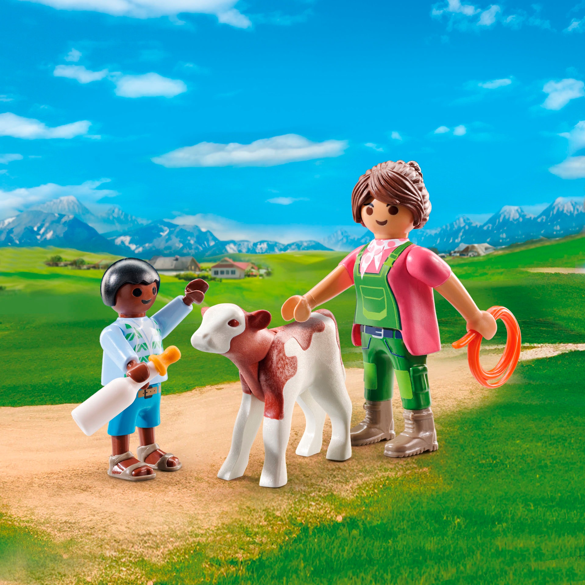 Playmobil® Konstruktions-Spielset »Bäuerin mit Kind und Kalb (71803), Playmobil DuoPack«, (5 St.), Made in Europe