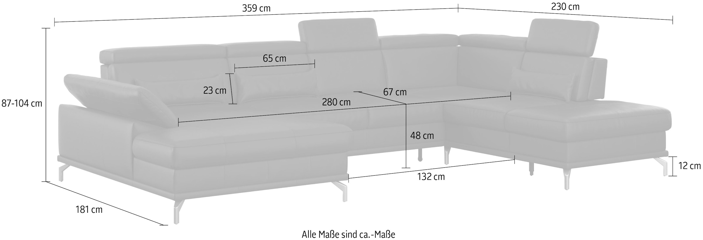 sit&more Wohnlandschaft »Cabrio U-Form«, Sitztiefenverstellung und Federkern, jeweils inklusive 3 Nierenkissen