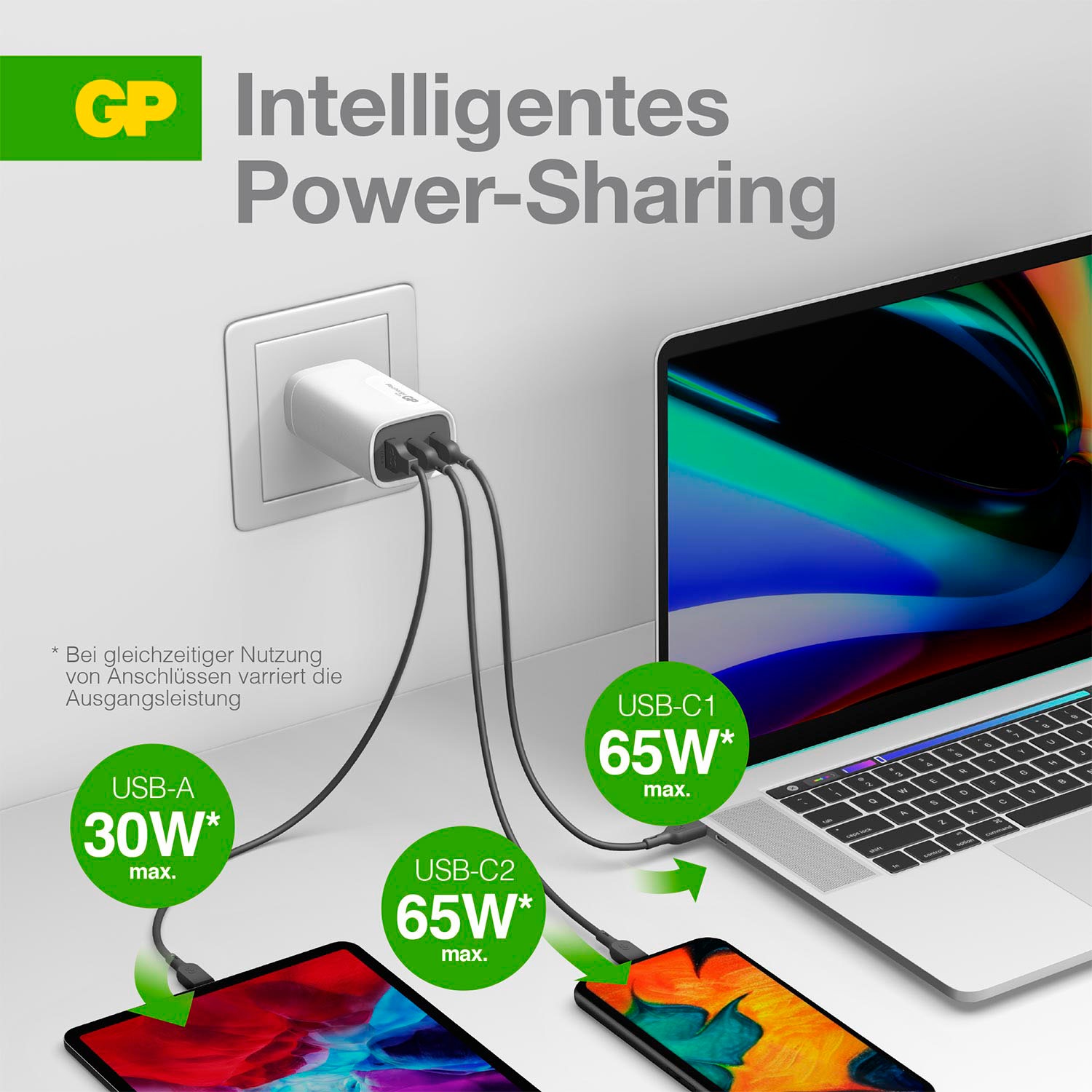 GP Batteries USB-Ladegerät »65W 3 Port GaN USB-C Schnellladeadapter«, Reiseadapter