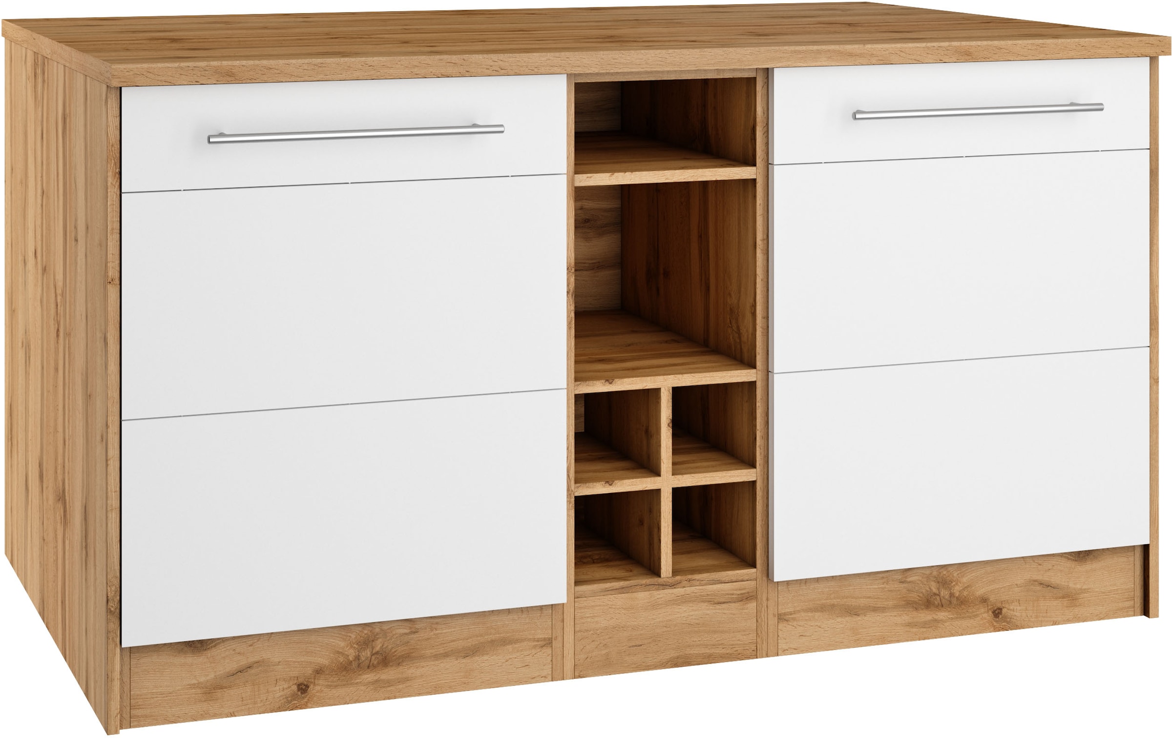 KOCHSTATION Kücheninsel "KS-Wien", Breite 153 cm, MDF-Fronten, Flaschenregal