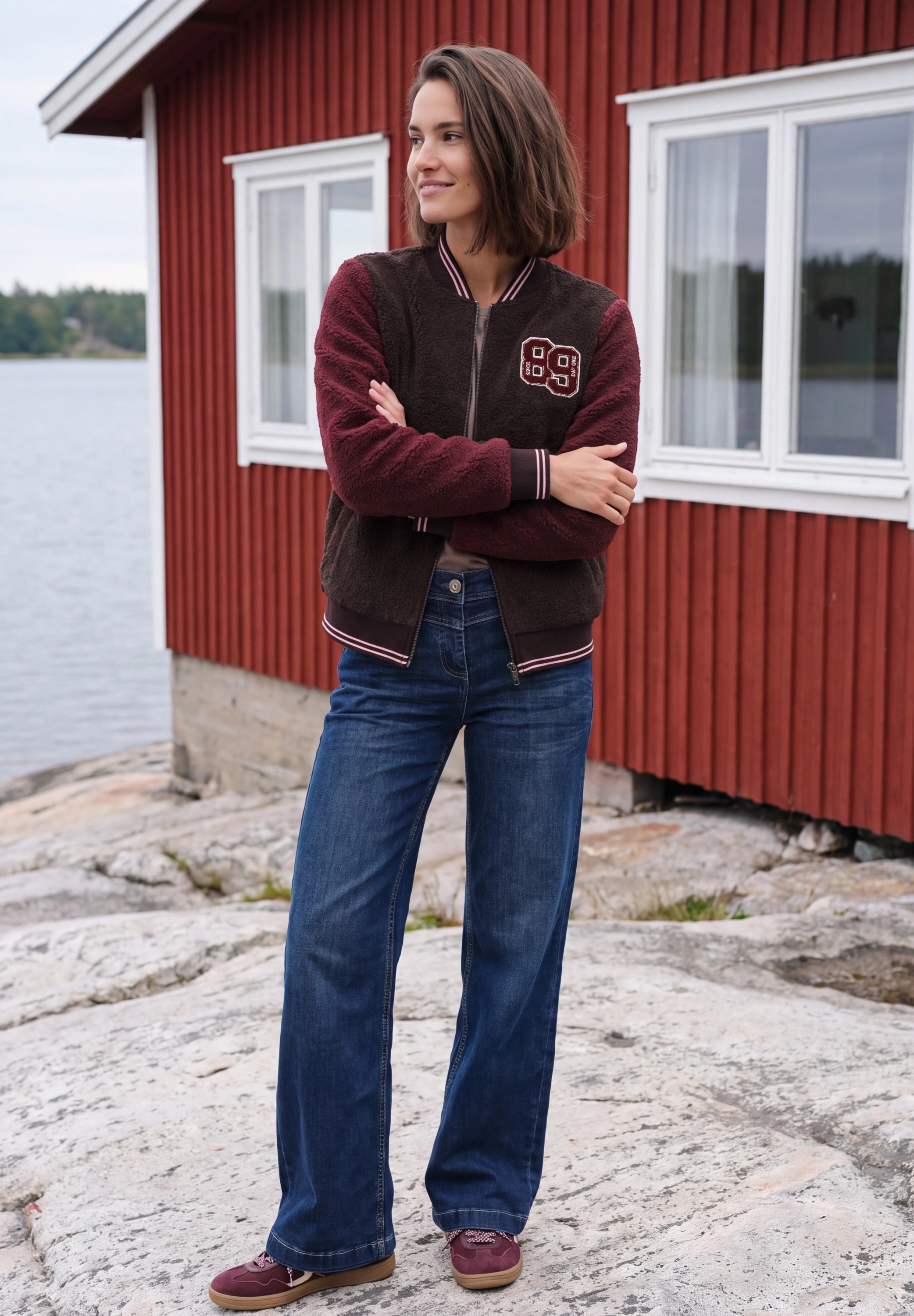 Cecil Sweatjacke Teddy-Blouson mit Patch-Detail / Im College-Look
