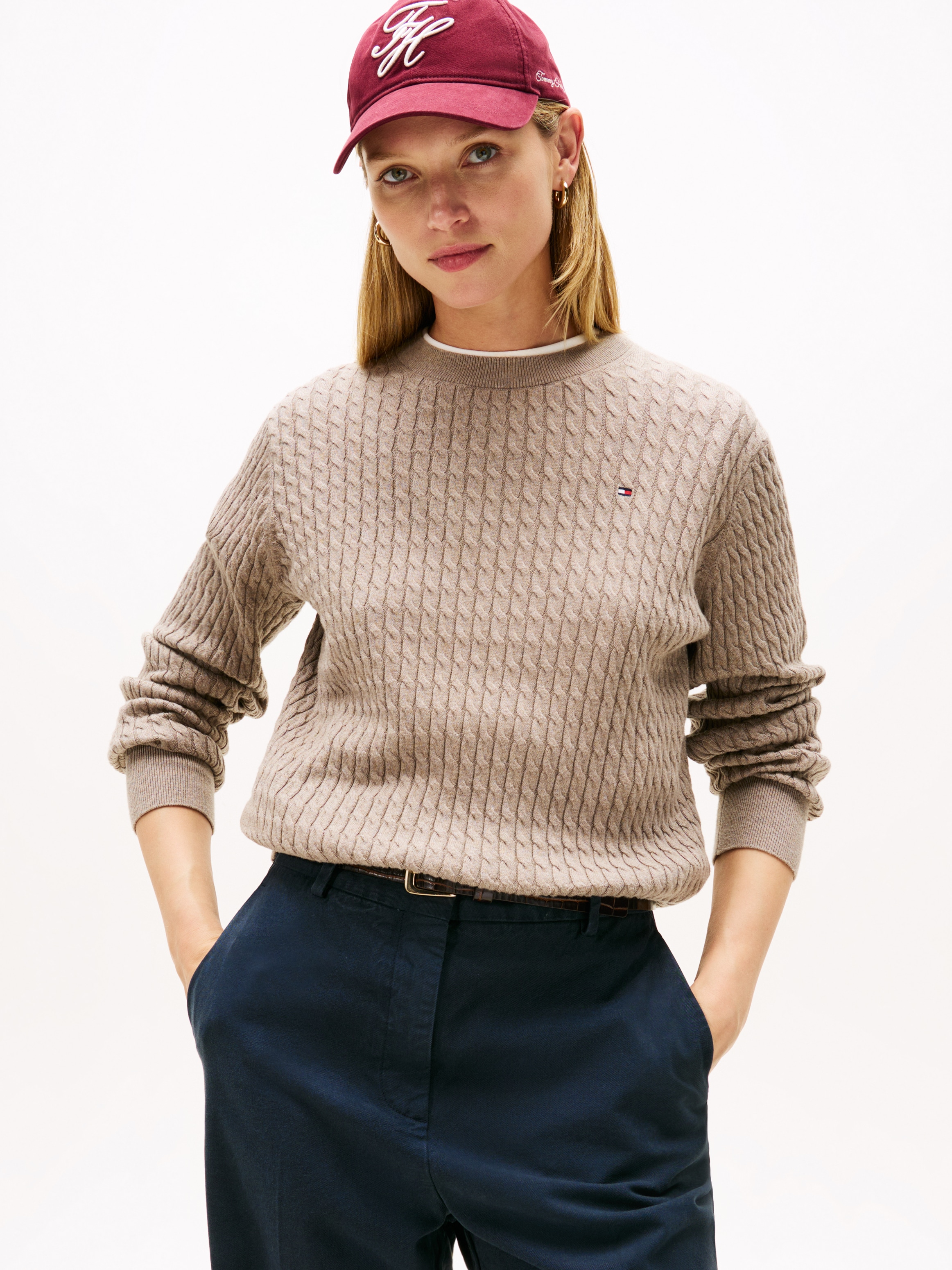 Tommy Hilfiger Rundhalspullover "CO CABLE C-NK LS SWEATER" mit Zopfmuster günstig online kaufen