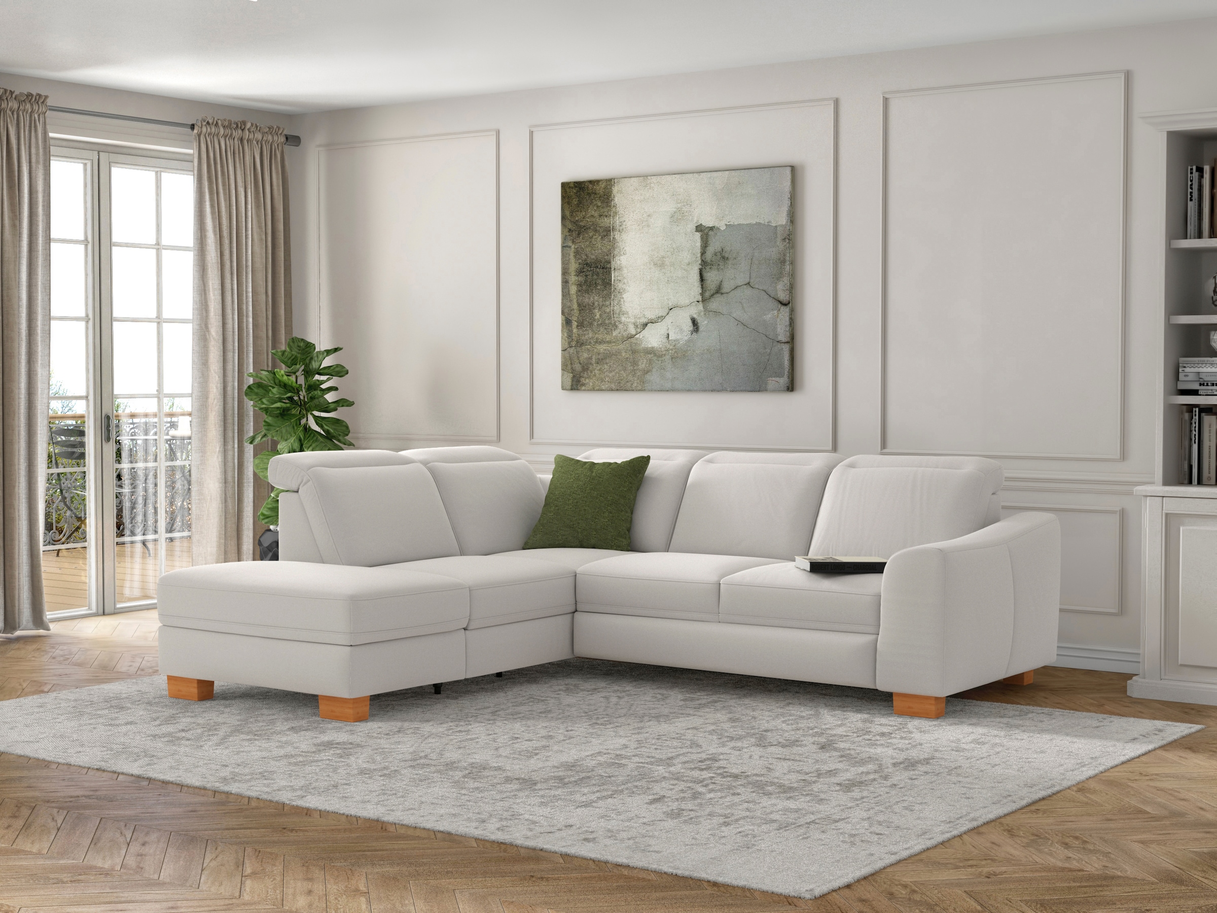 sit&more Ecksofa »Dundee L-Form«, mit Federkern und Massivholzfüßen, wahlweise mit Kopfteilverstellung