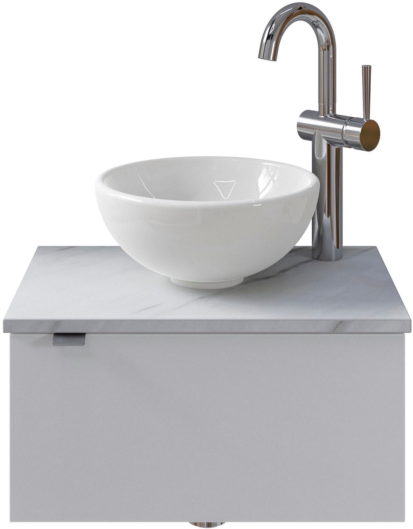 Saphir Waschtisch "Serie 6915 Waschschale mit Unterschrank für Gästebad, Gäste WC", 51 cm breit, 1 Tür, Waschtischplatte