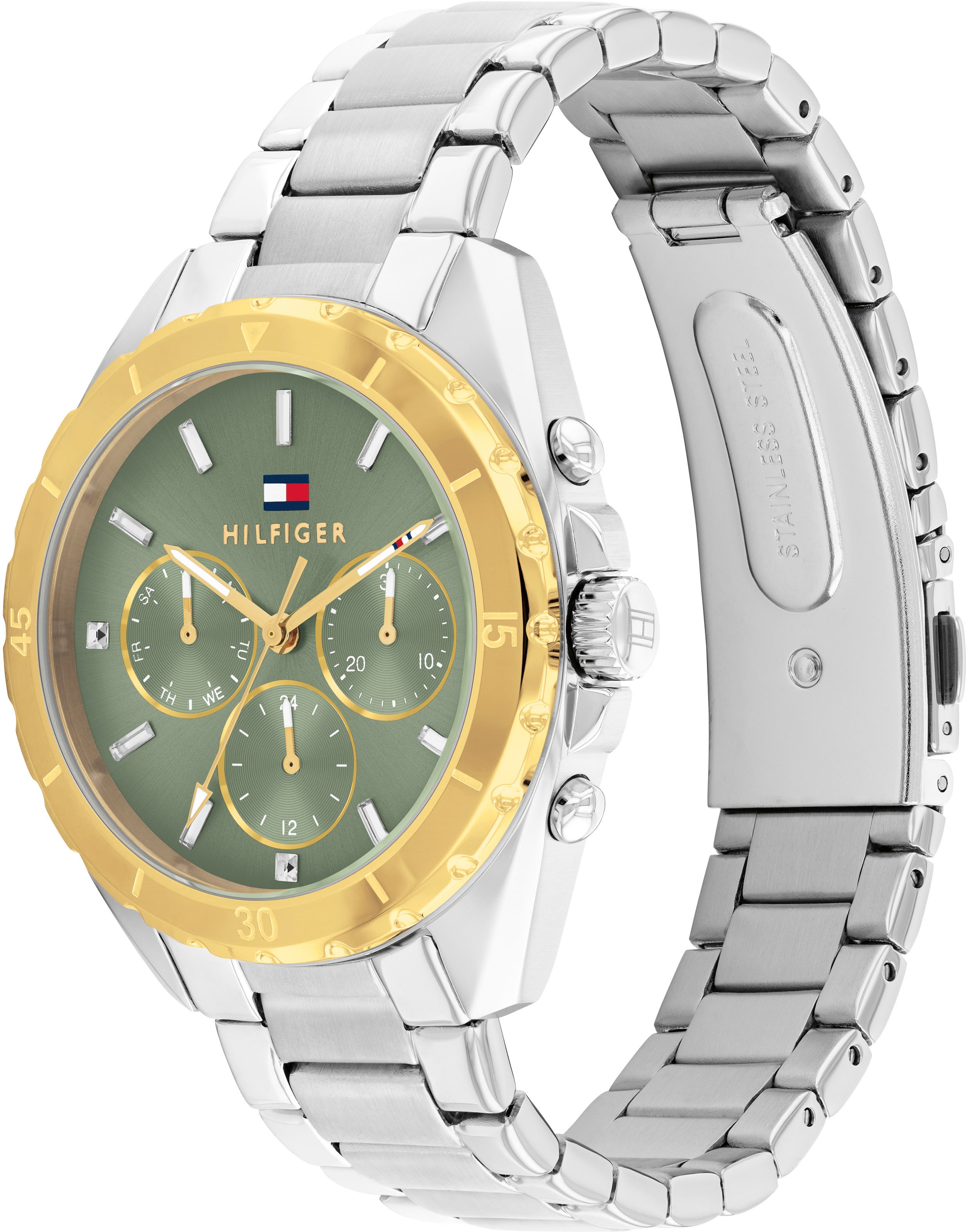 Tommy Hilfiger Multifunktionsuhr »MELLIE«, Quarzuhr, Armbanduhr, Damenuhr, Edelstahlarmband, analog, Glassteine