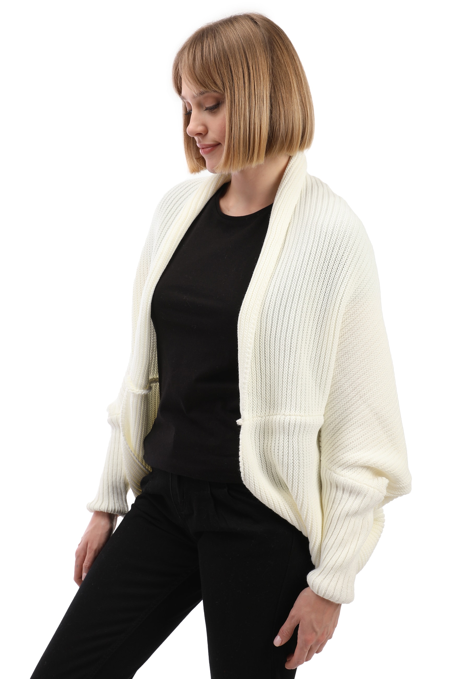 Felix Hardy Strickjacke »Langärmelige Strickjacke aus Wollmischung mit Fledermausärmeln«