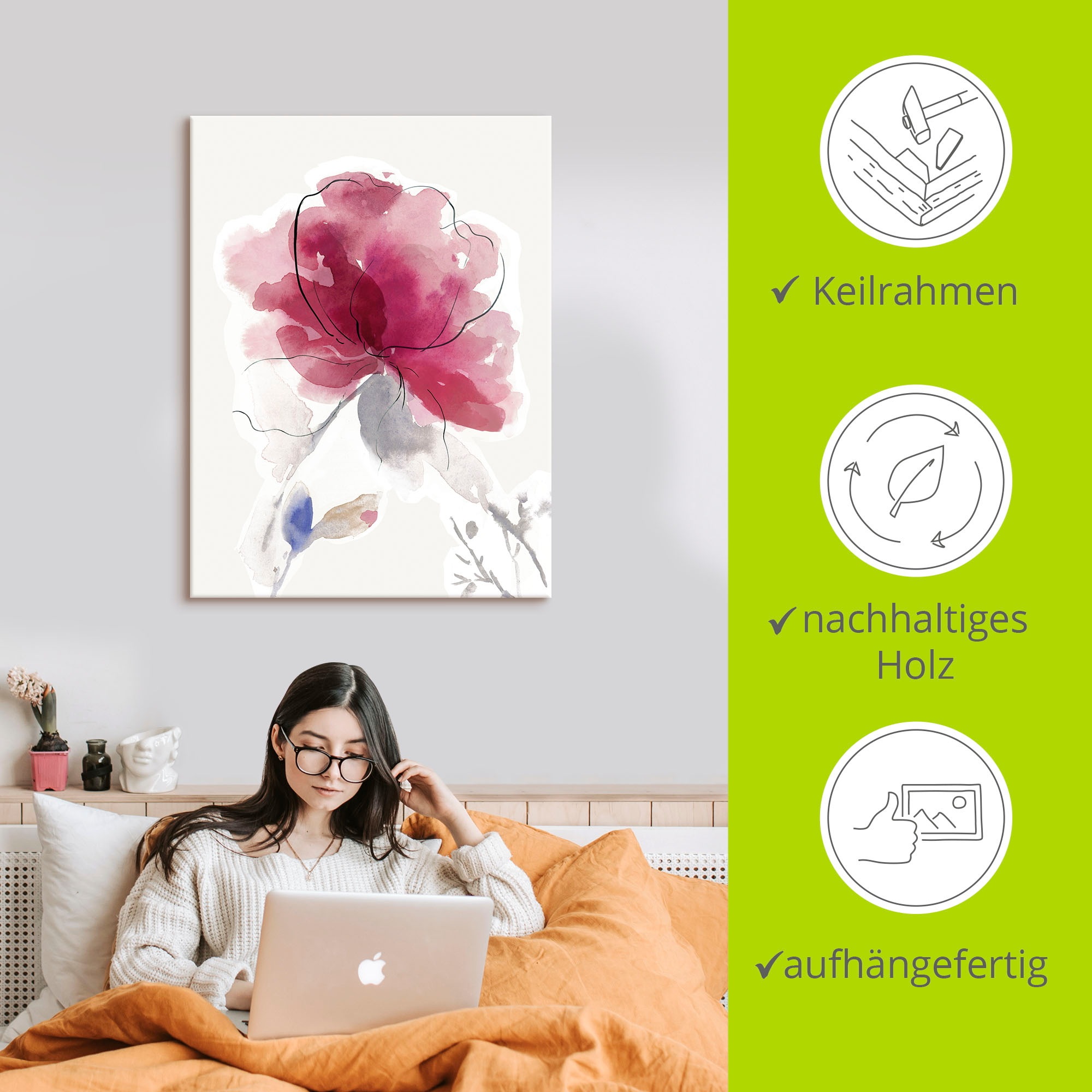 Artland Wandbild »Rosige Blüte II.«, Blumenbilder, (1 St.), als Alubild, Outdoorbild, Leinwandbild, Poster in verschied. Größen