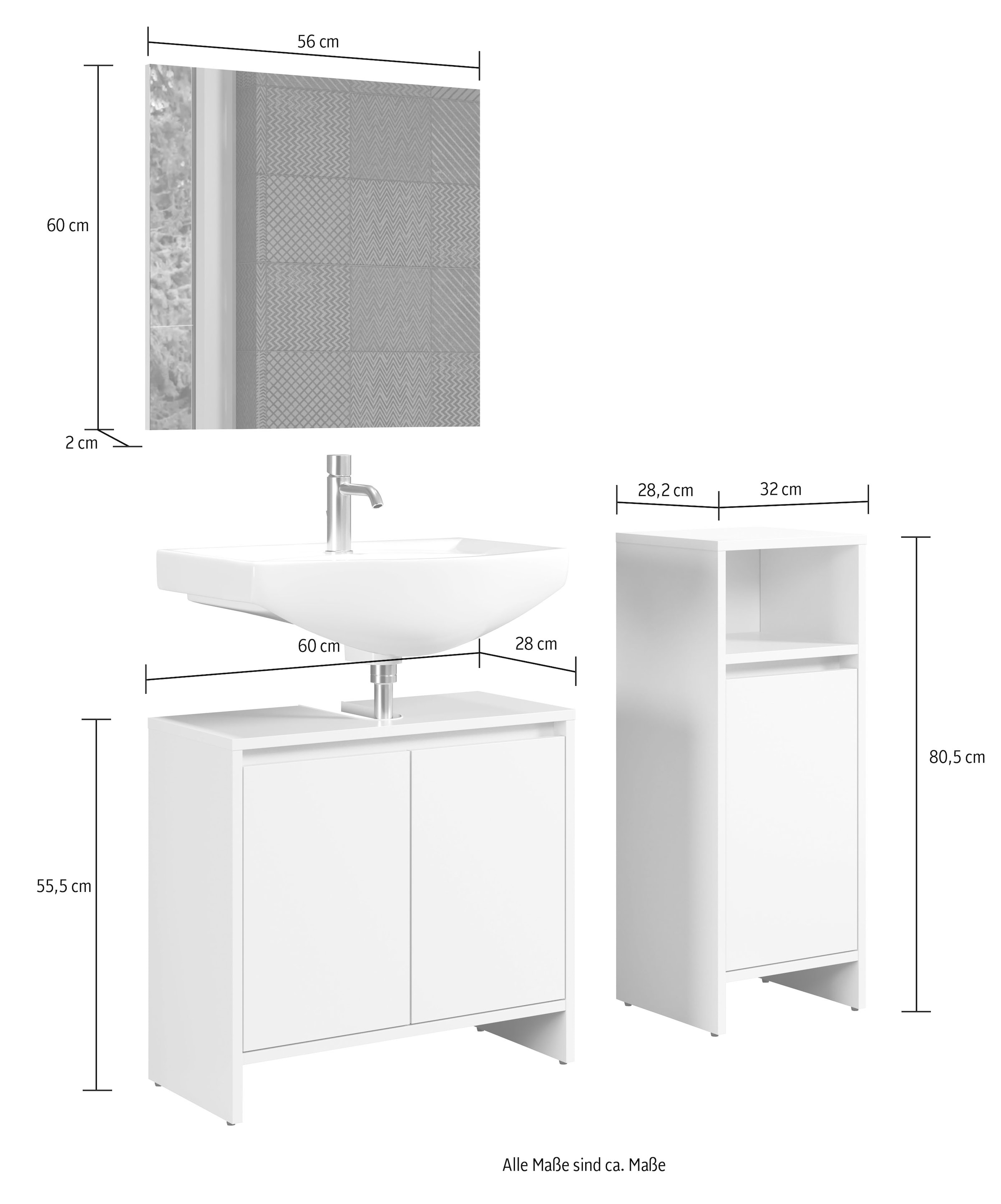 INOSIGN Badmöbel-Set »Banta«, (3 St.), 3 Teile, Breite 107 cm, Tiefe 28 cm, grifflos, weiß, matt