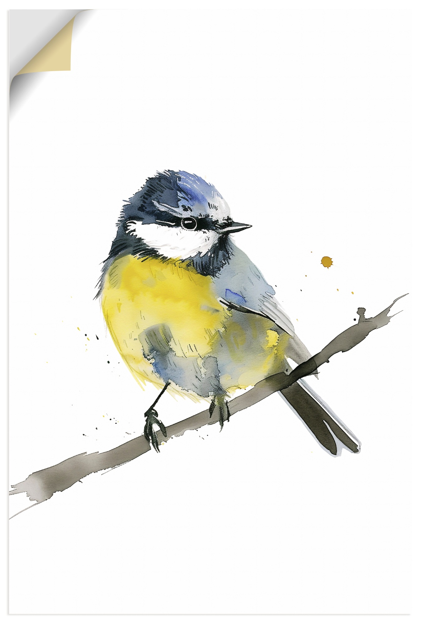 Wandbild ARTLAND "Aquarell Blaumeise", farbe bild(er): gelb, B:20cm H:30cm, Bilder, als Alubild, Leinwandbild, Poster, Wandaufkleber in verschied. Größen
