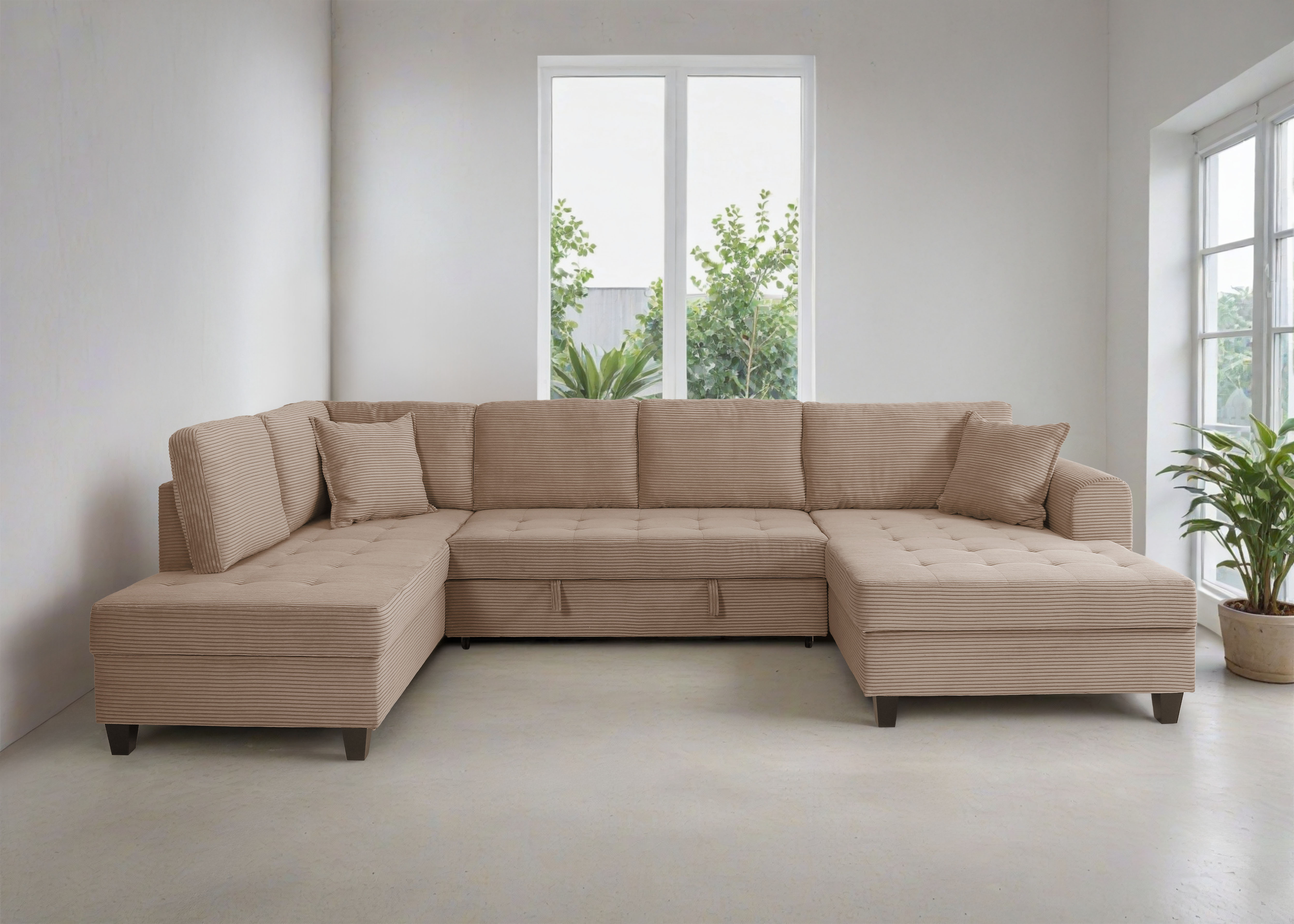 Trends by HG Wohnlandschaft "Moritz U-Form, B: 324 cm" mit Schlaffunktion, Bettkasten & Zierkissen