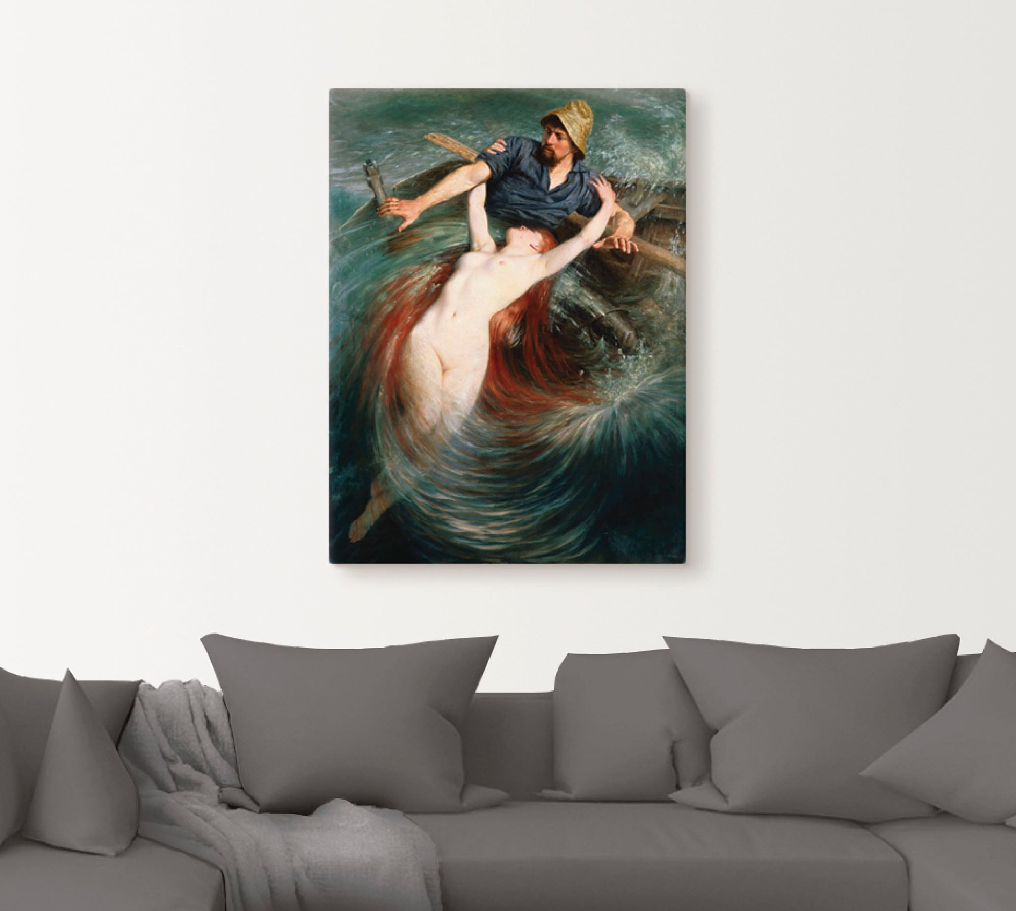 Artland Wandbild »Ein Fischer in den Fängen einer Sirene.«, klassische Fantasie, (1 St.), als Leinwandbild, Poster in verschied. Größen