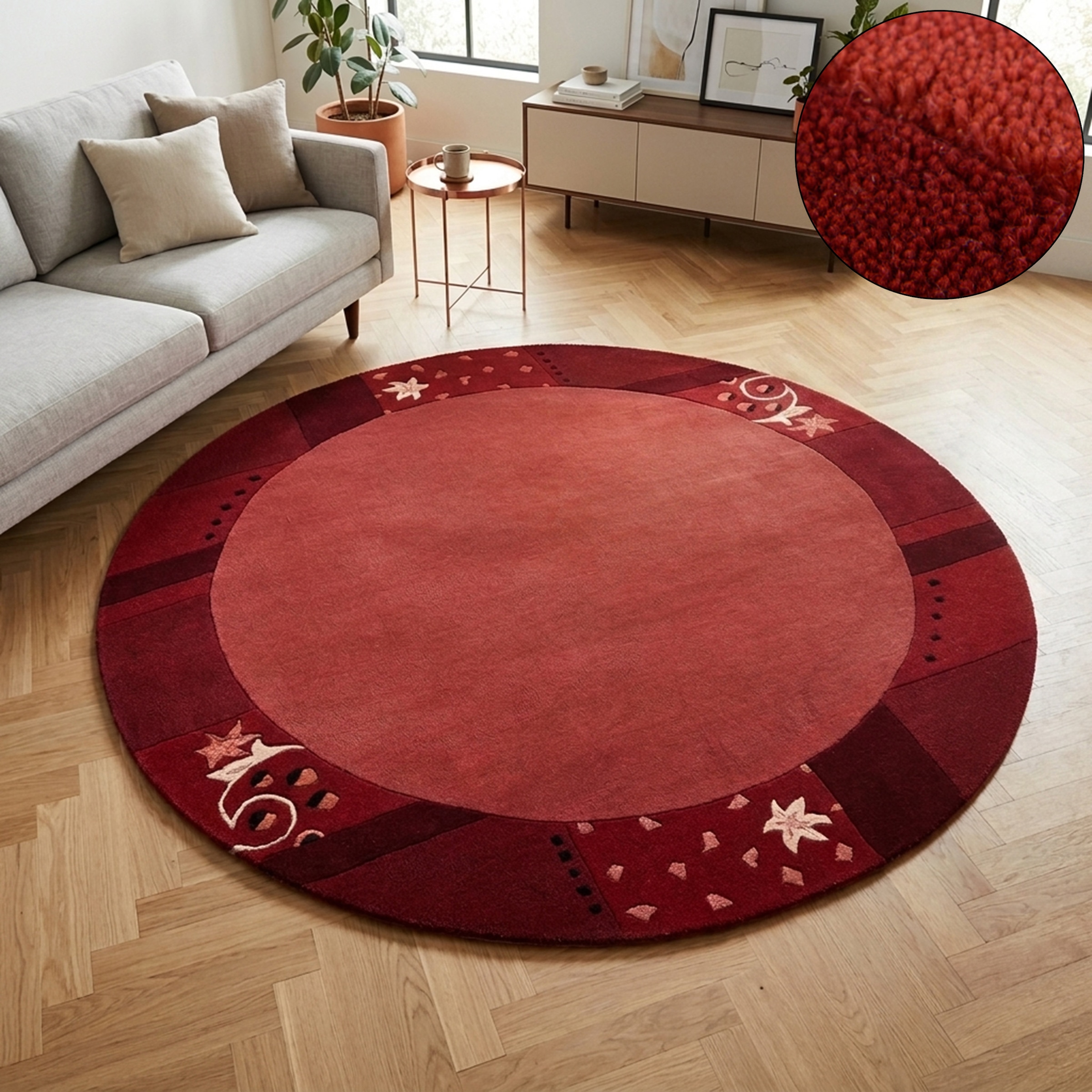 THEKO 1100000002199 "Royal Ganges" rund 13 mm Höhe 95% Wolle, mit Bordüre, ideal im Wohnzimmer & Schlafzimmer