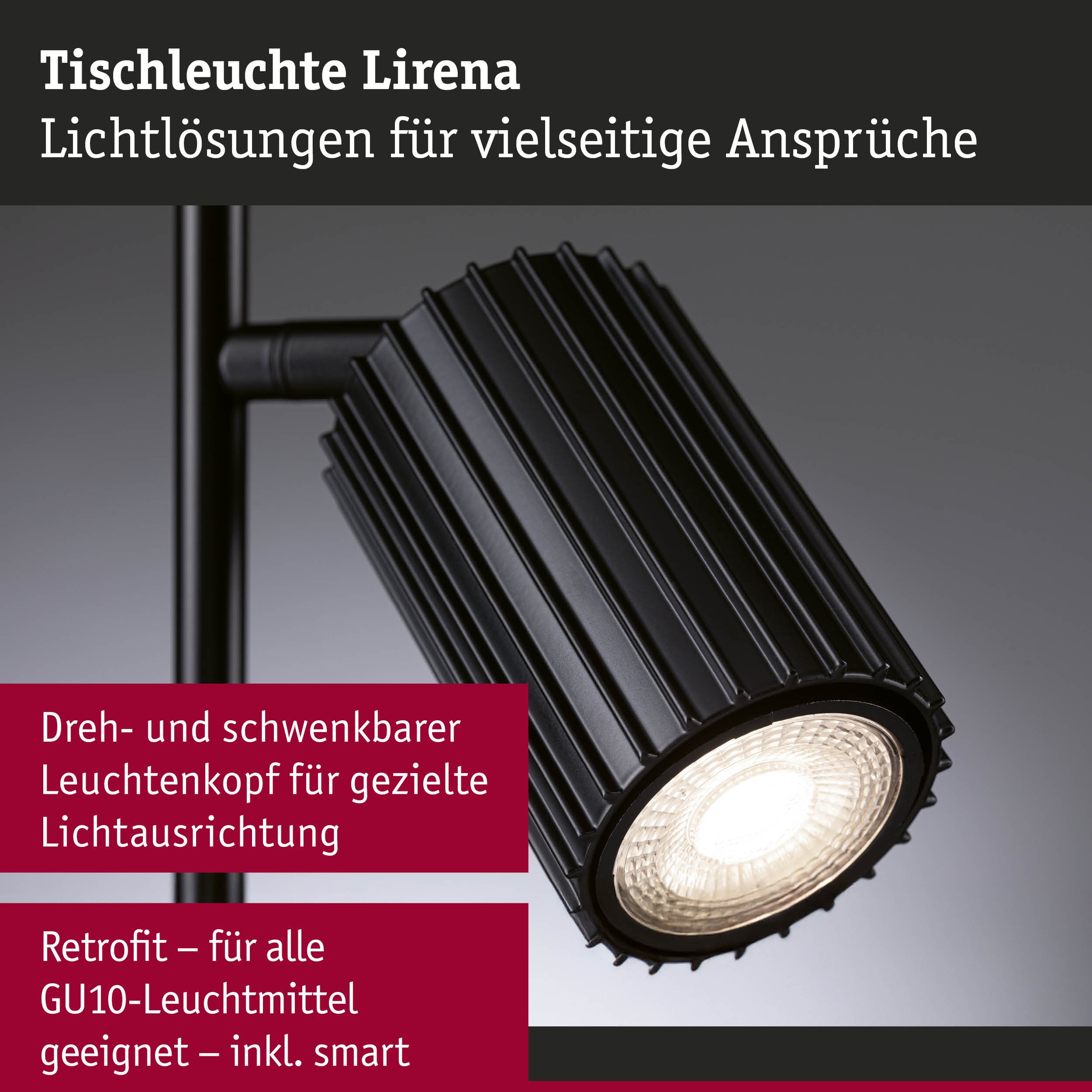Paulmann Tischleuchte »Lirena max 1x7W GU10 Schwarz  230V Metall« GU10 1 Stk. markante Lamellenstruktur