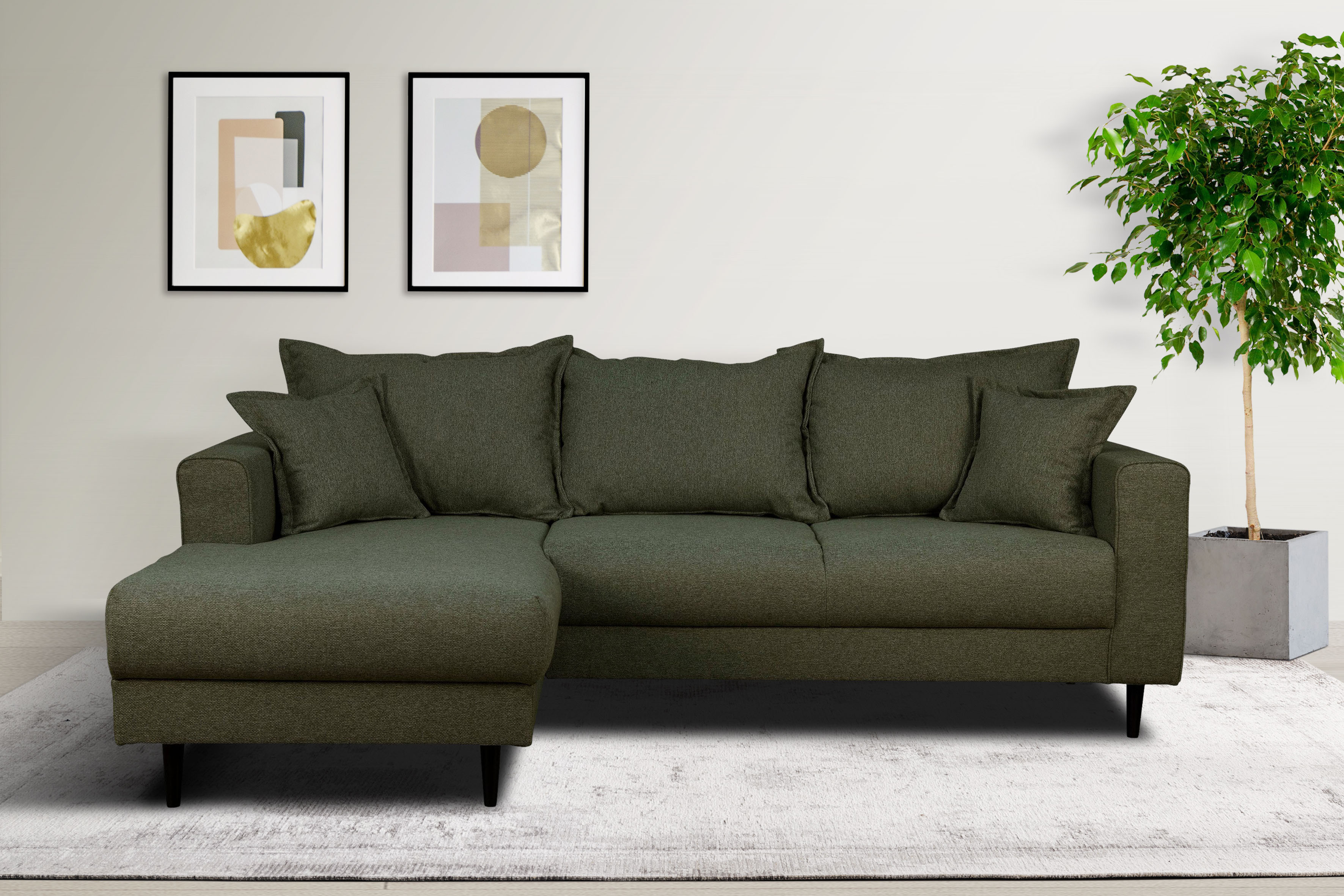 Home affaire Ecksofa "VEYRAS L-Form, hoher Sitzkomfort, Maße B/T/H: 230/150/76 cm" mit Wellenunterfederung, incl. Rückenkissen und Zierkissen