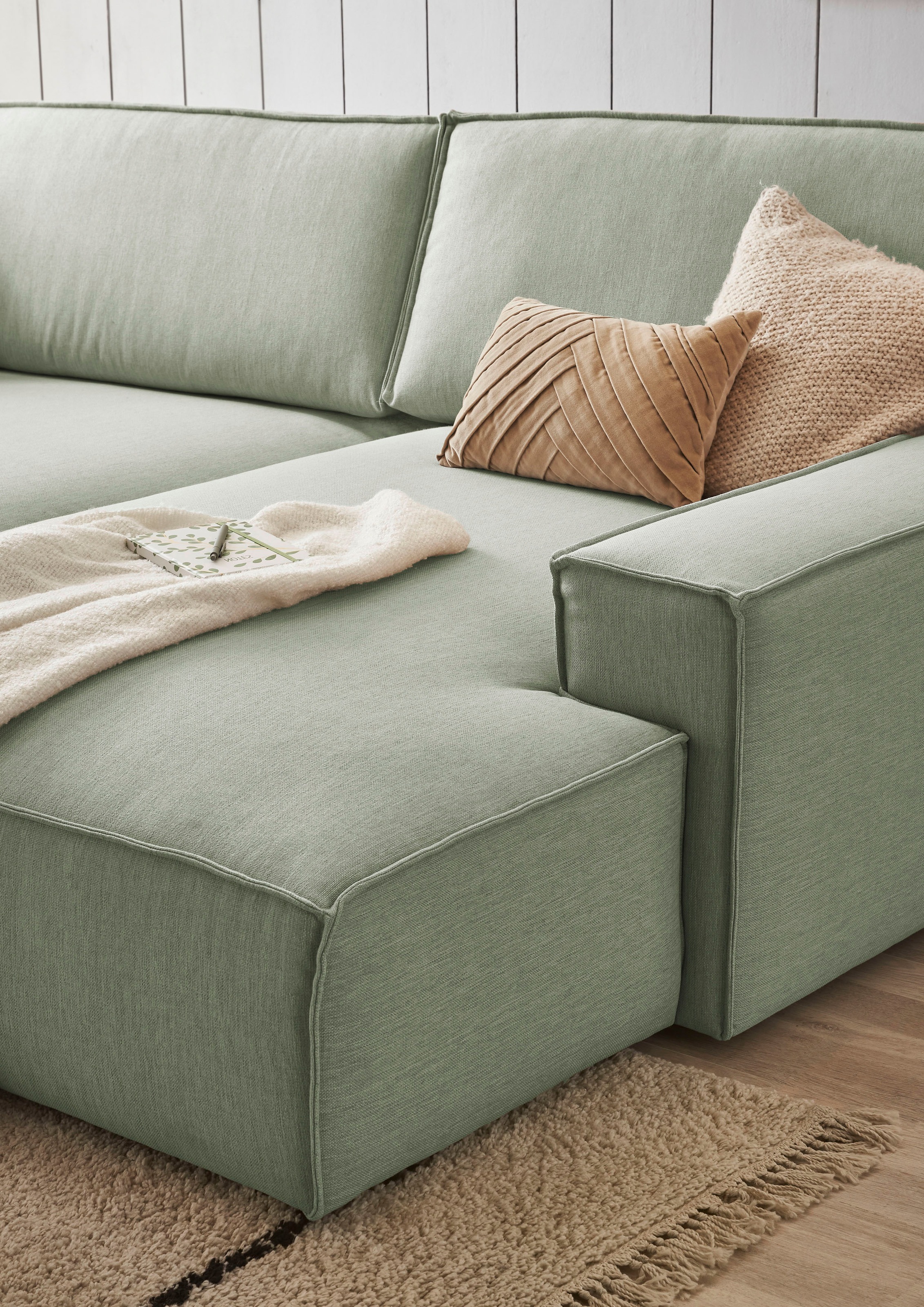 Home affaire Polsterecke »NEU: SHERWOOD XXL tief, L-Form mit Schlaffunktion, Big-Sofa mit Hocker«, (Set, 2 St.), stellbar zum Schlafsofa (Krokodilverbinder), Cord, Leinenoptik