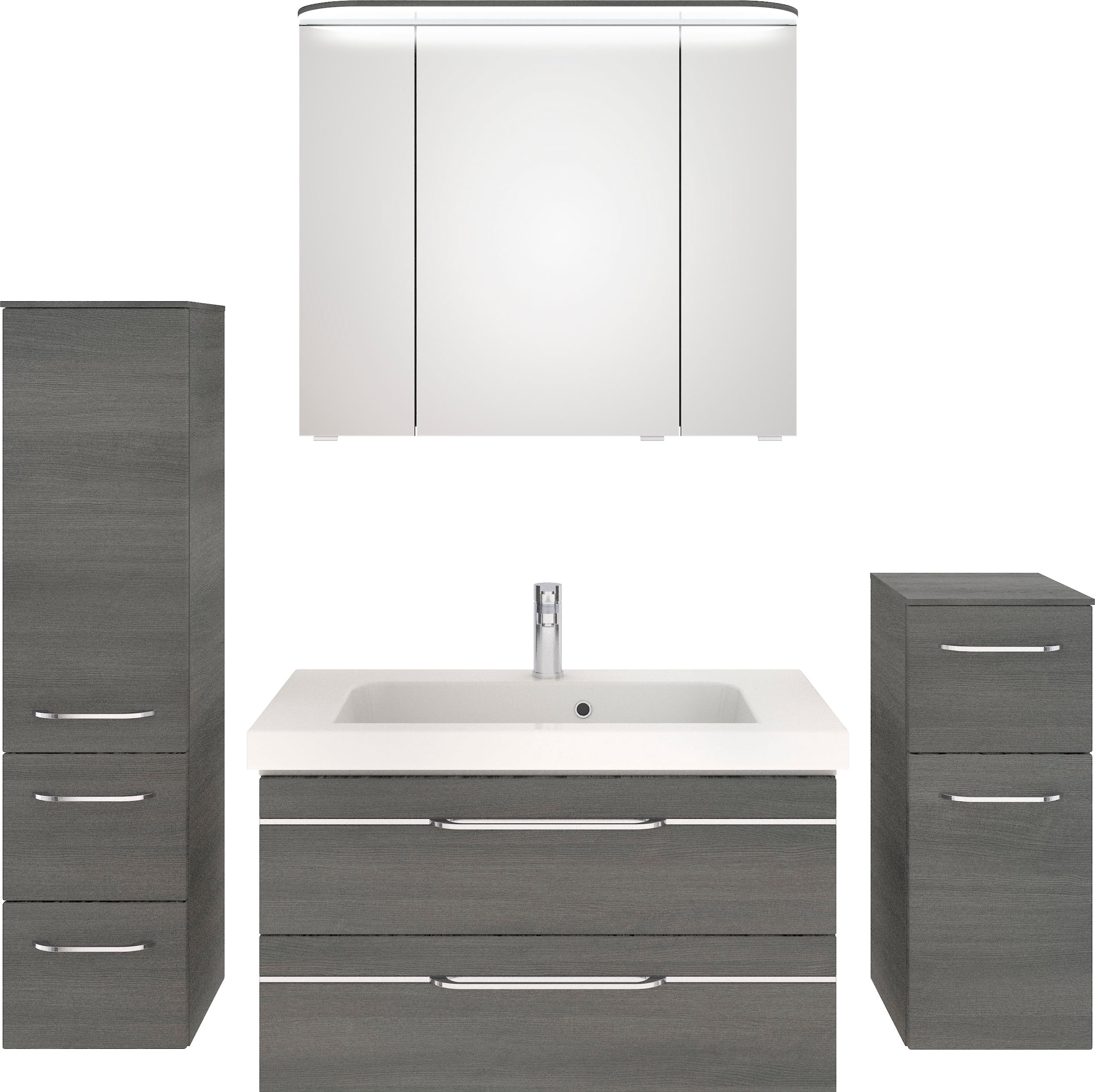 Saphir Badmöbel-Set "Balto Sprint 4-teilig, Mineralmarmor-Waschtisch mit LED-Spiegelschrank", (5 St.), Midischrank und U