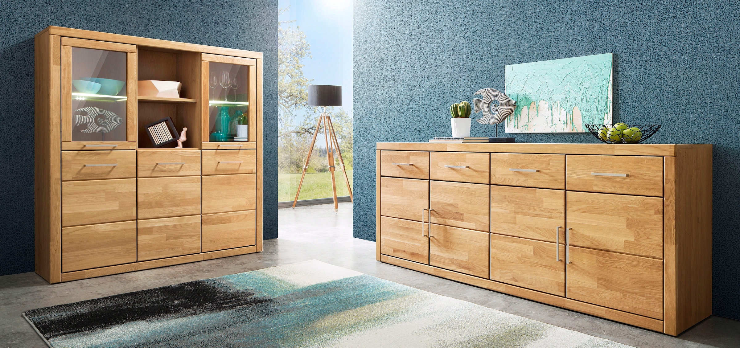 Home affaire Sideboard »Trondheim,200 cm breit,42 cm tief, Fronten Holzmassiv, Metallgriffe«, Korpus aus Holzwerkstoff,4 Türen, 4 Schubladen, insgesamt 8 Fächer