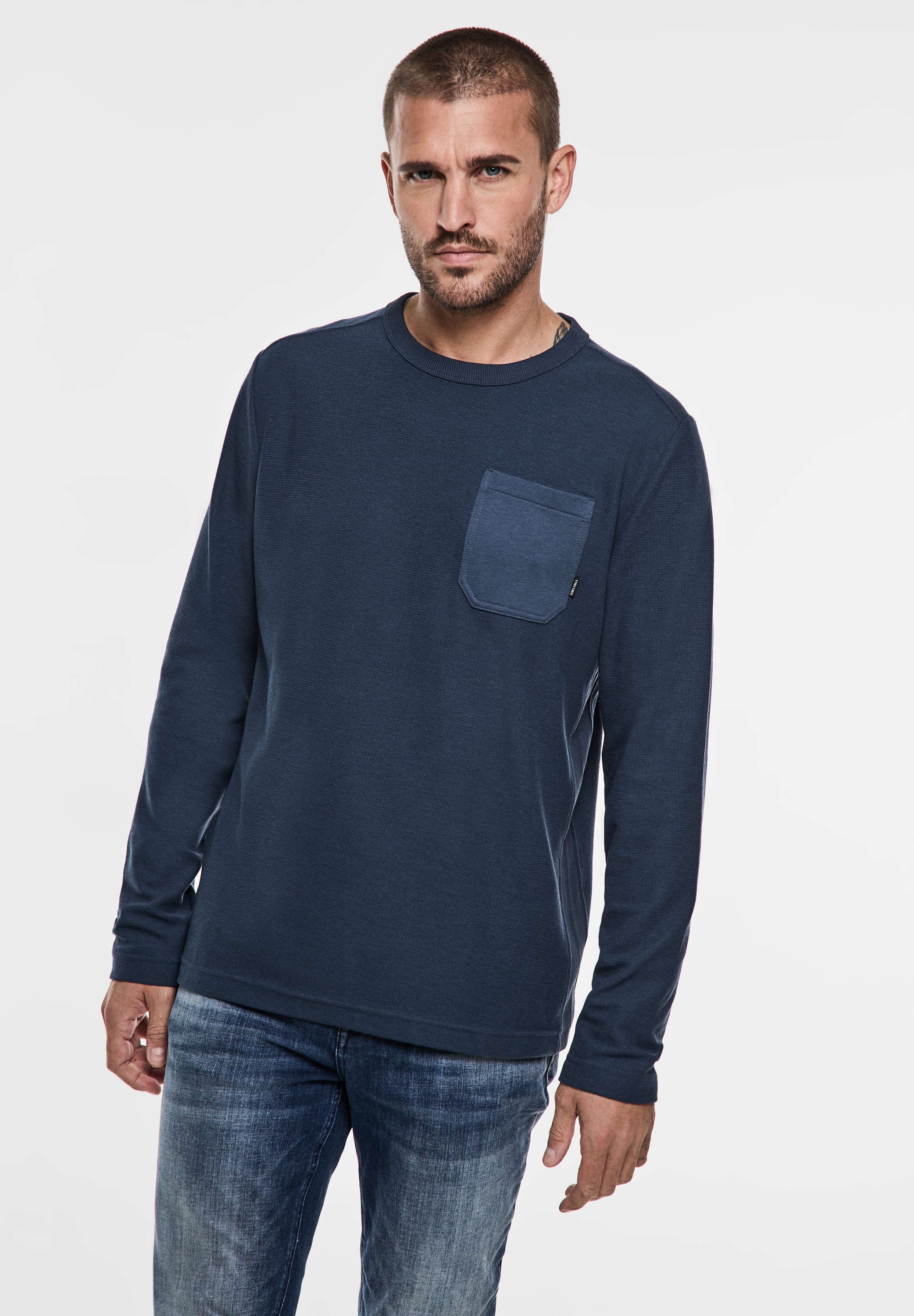 STREET ONE MEN Rundhalsshirt, mit Rundhalsausschnitt