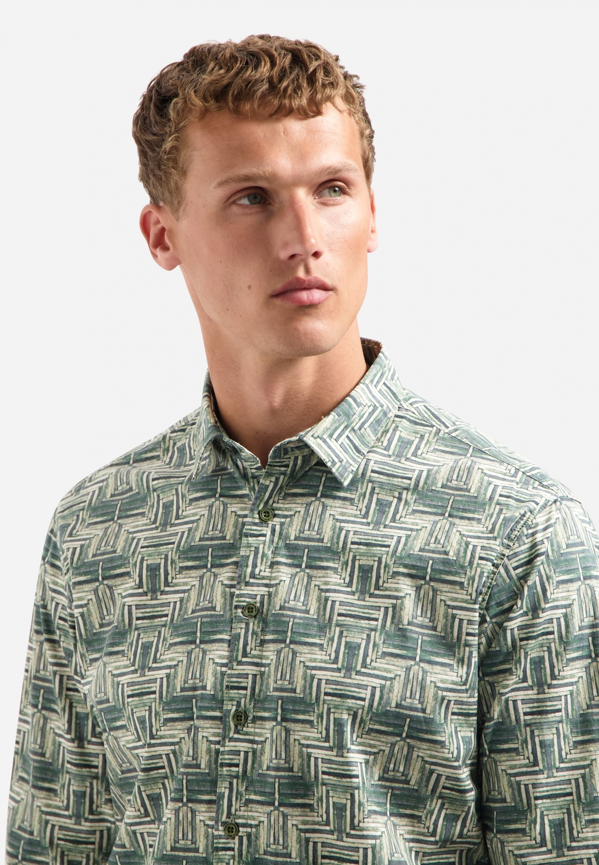 NO EXCESS Langarmhemd »No Excess Stretchhemd mit Print Shirt Stretch Allover Printed«