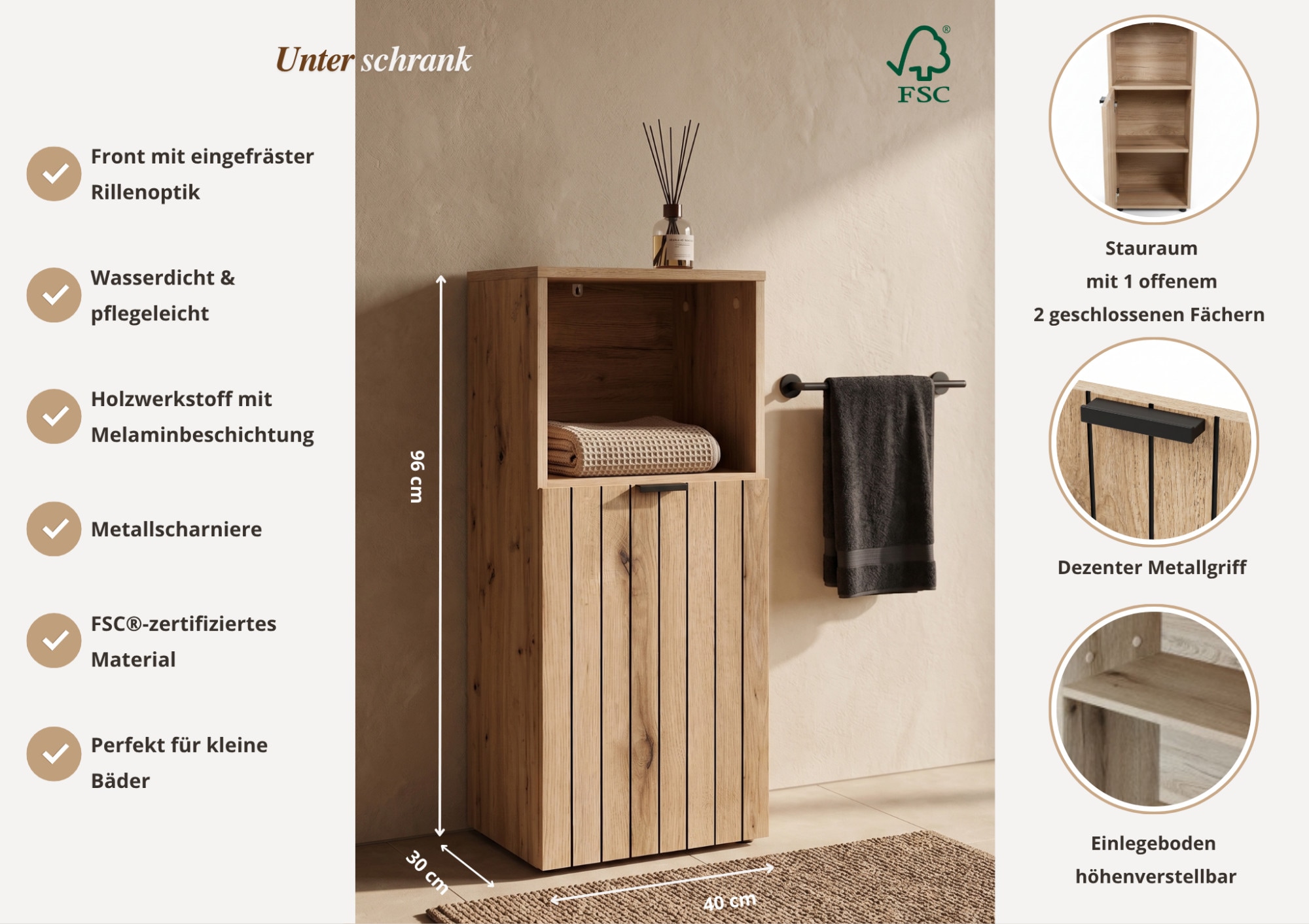 OTTO home Unterschrank »Baltrum« Breite 40 cm dekorative Lamellenoptik