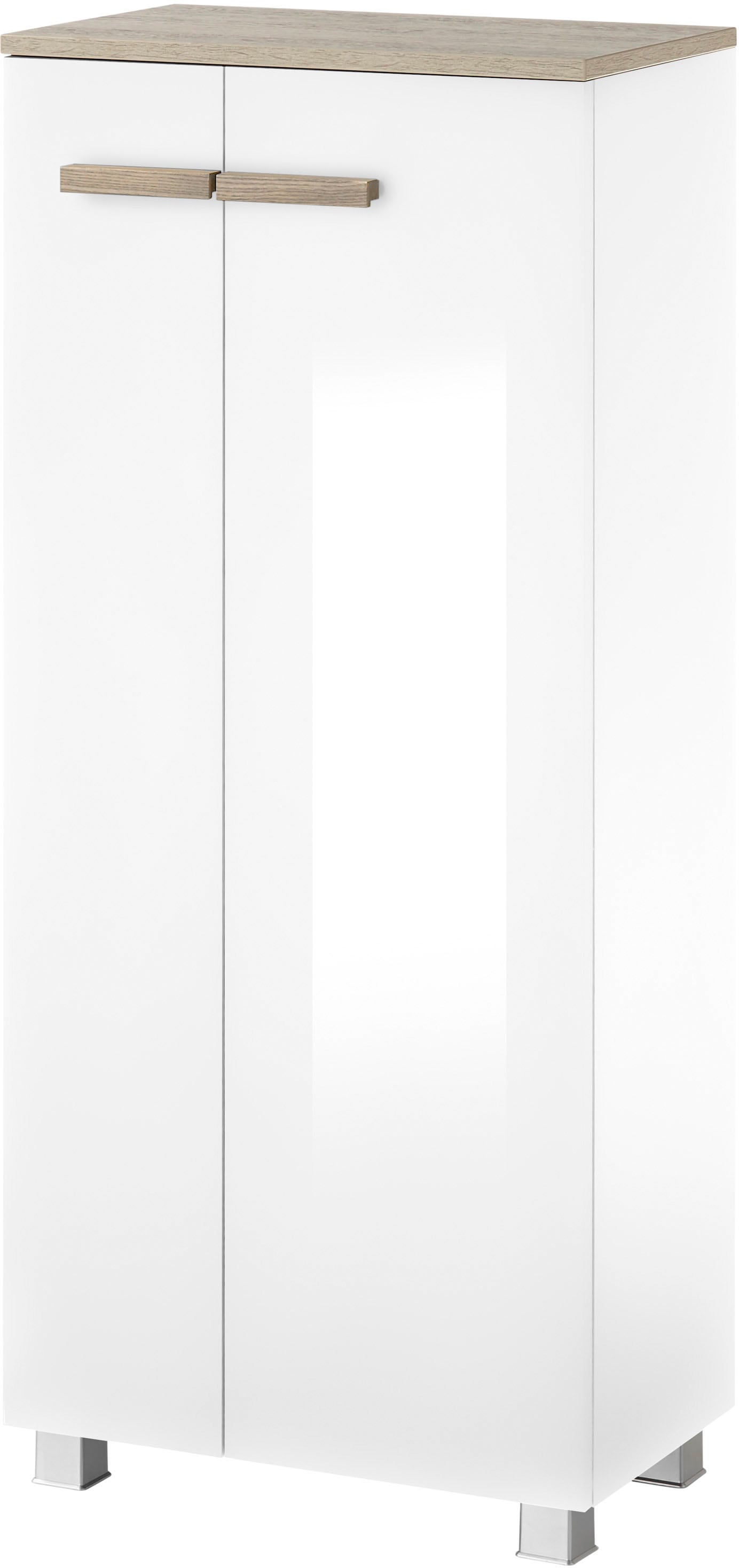 Places of Style Midischrank »SOLiD, Badschrank im modernen Design, Schrank mit Holzgriffen«, in zwei Farben verfügbar, mit Stauraum, stehend o. hängend montierbar