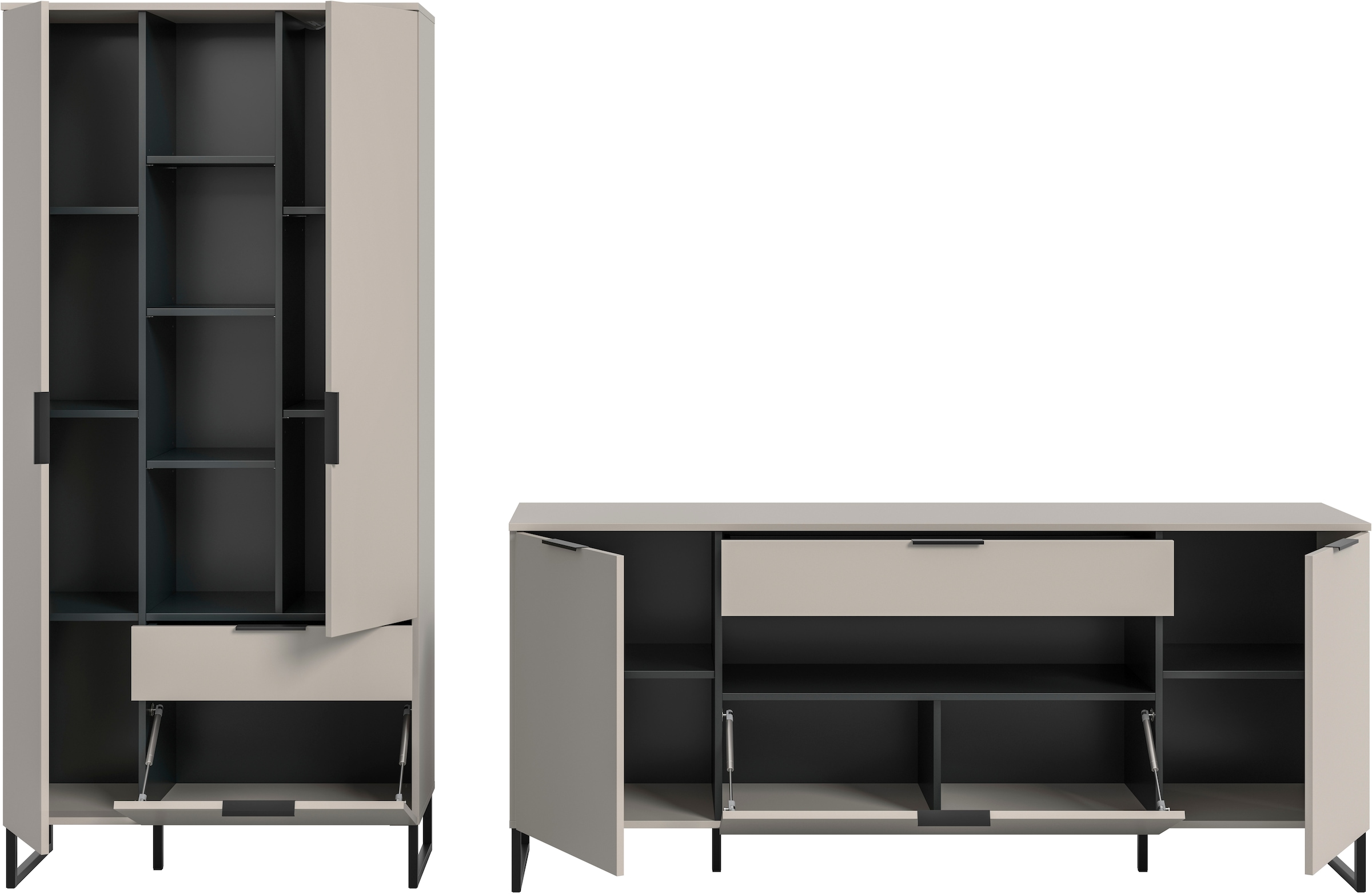 INOSIGN Wohnwand »ADIO, Breite 290 cm, 2-teiliges Set, mit Metall-Kufenfüße« Set, bestehend aus: Mehrzweckschrank und Sideboard, 2 Stk. tlg.