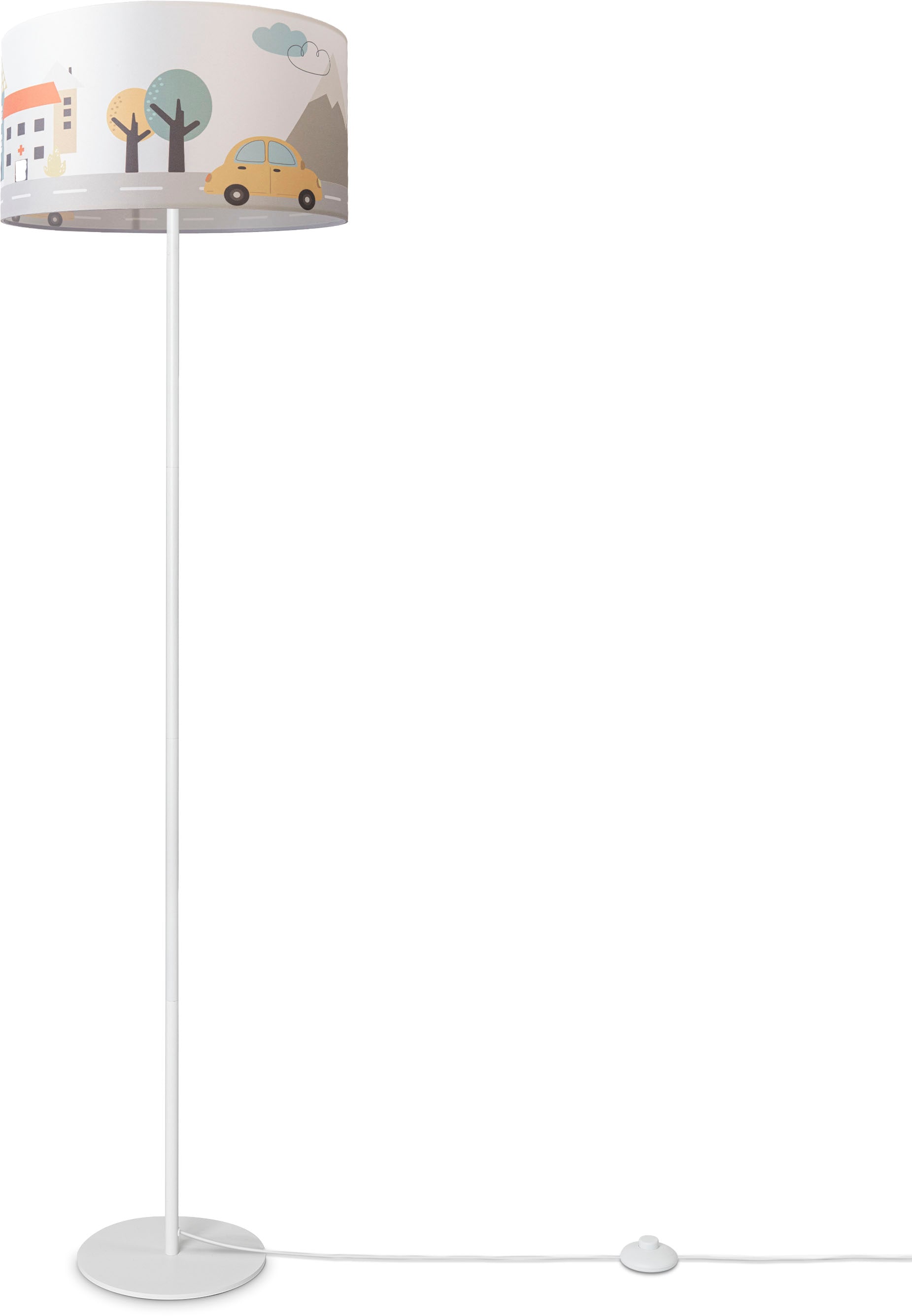 Paco Home Stehlampe »Luca Capri«, Leuchtmittel E27 | ohne Leuchtmittel, Kinder Lampe Stehlampe Stoff Lampenschirm Babyzimmer Feuerwehr