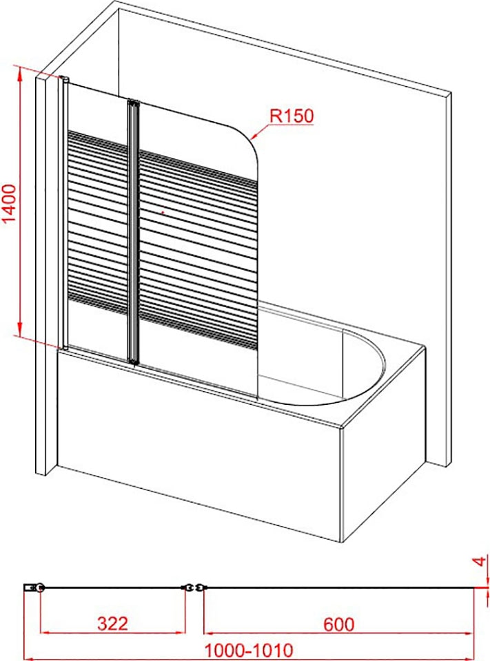 Marwell Badewannenfaltwand »White Stripes«, 2-teilig, BxH: 100x140 cm