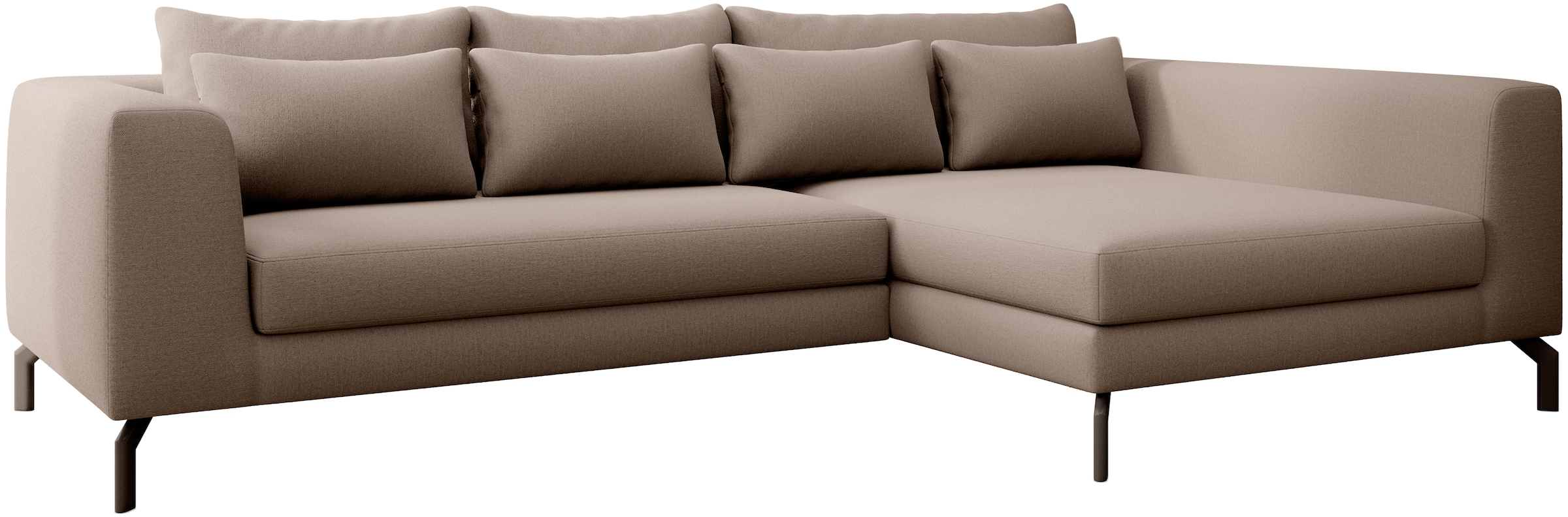 INOSIGN Ecksofa »Cross, mit softem Sitz, L-Form, wendbare Zierkissen, Breite 284 cm« Couch mit vielen Kissen, stylische Kreuznaht, elegante Metallfüße