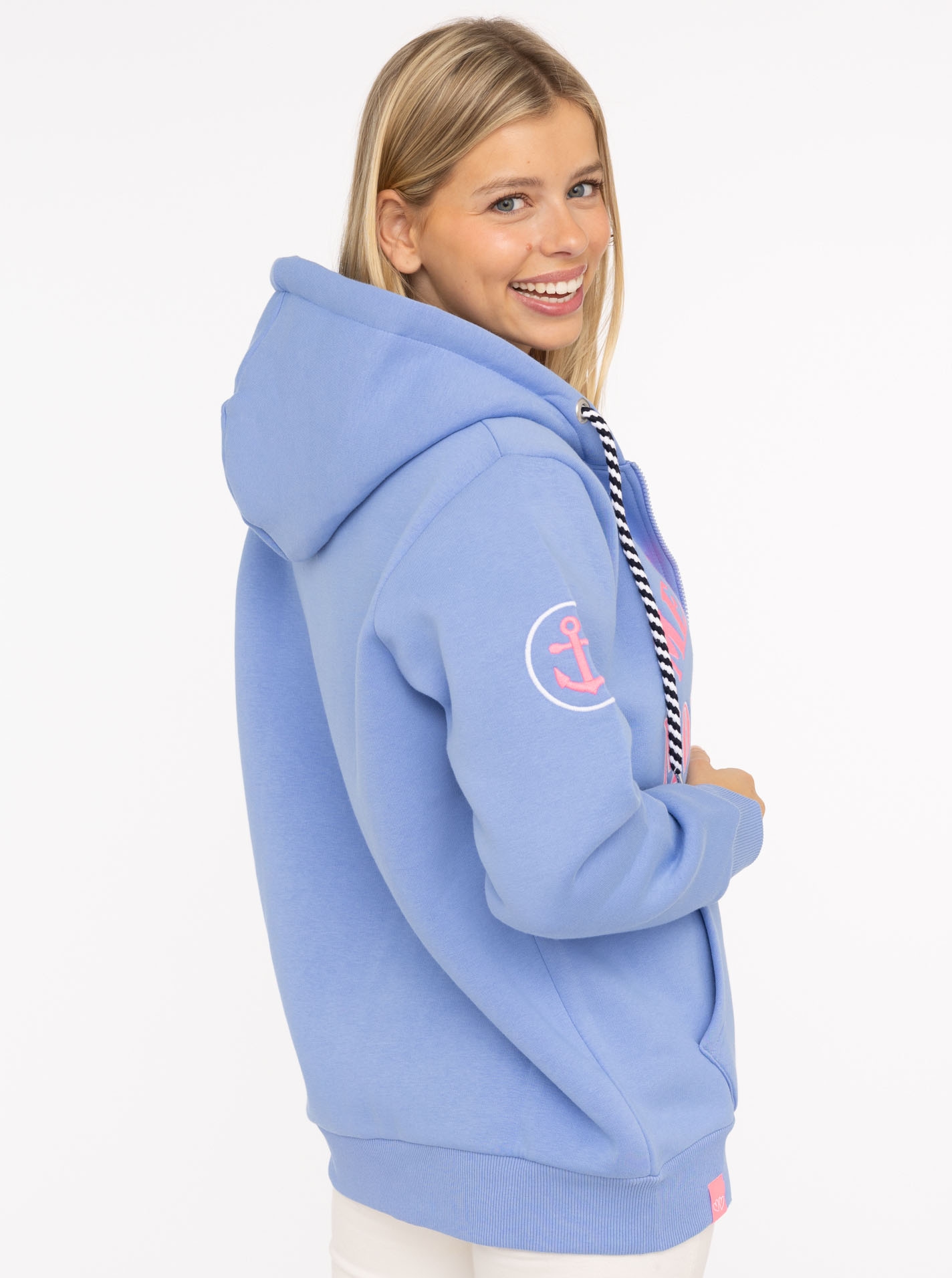 Zwillingsherz Sweatjacke »"Moin Moin"«, Kapuze, Langarm, Reißverschluss, modisch, maritim, Kordelzug