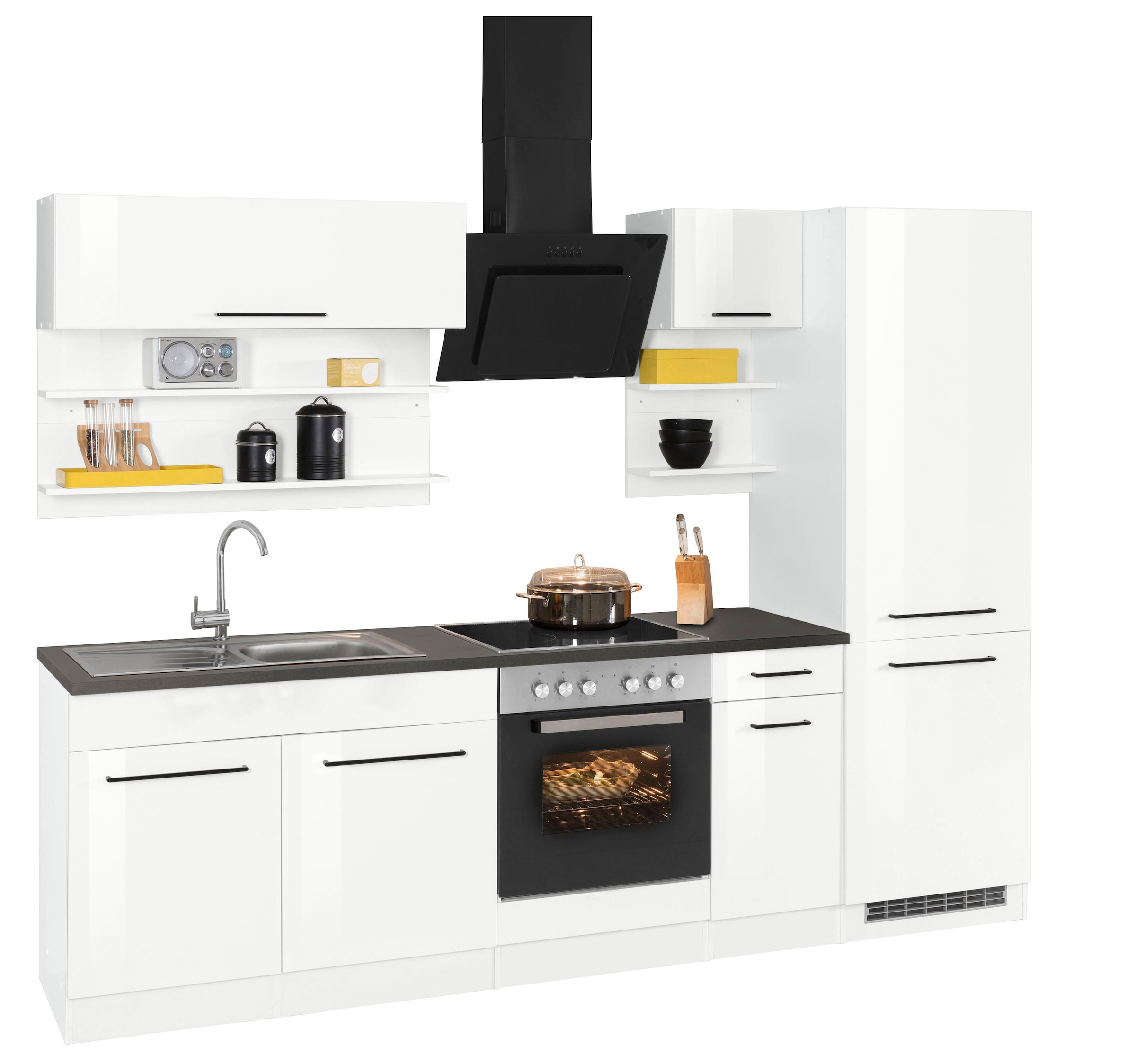 KOCHSTATION Küchenzeile »KS-Tulsa« mit E-Geräten, Breite 270 cm, schwarze Metallgriffe, MDF Fronten