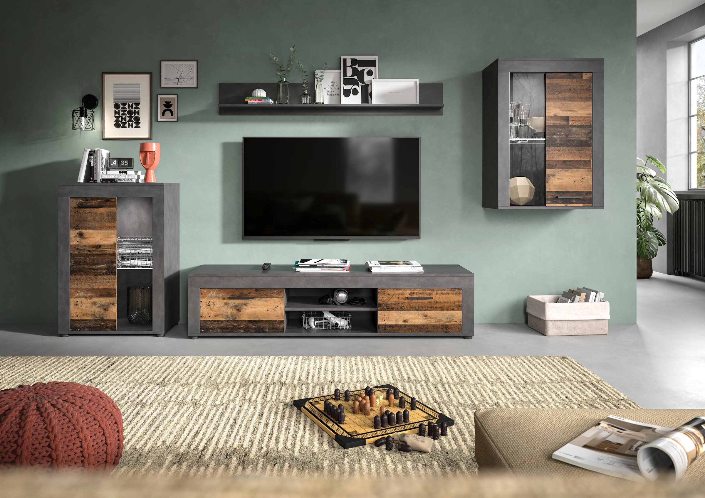 INOSIGN Wohnwand »Aosta, 4-tlg., bestehend aus: 2x Vitrine, Lowboard & Wandboard«, (4 St.), Wohnwand, Kombination, Anbauwand, Möbel Set, Schrankwand, Möbel Kombi
