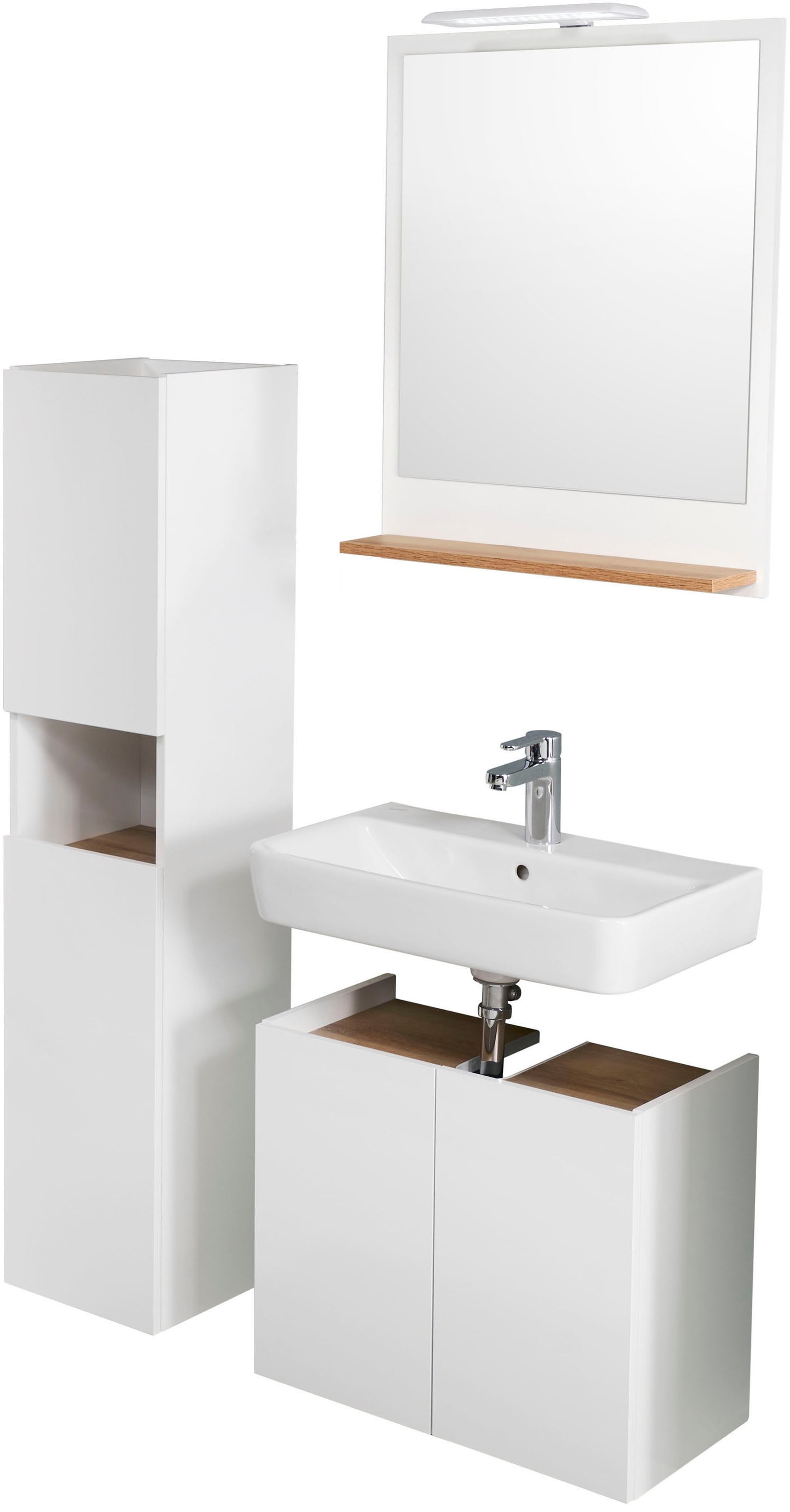 Thumbnail - Saphir Badmöbel-Set "Quickset 947 3-teilig, Waschbeckenunterschrank mit Spiegel", (4 St.), Unterschrank, 4 Türen, 2 Einl...