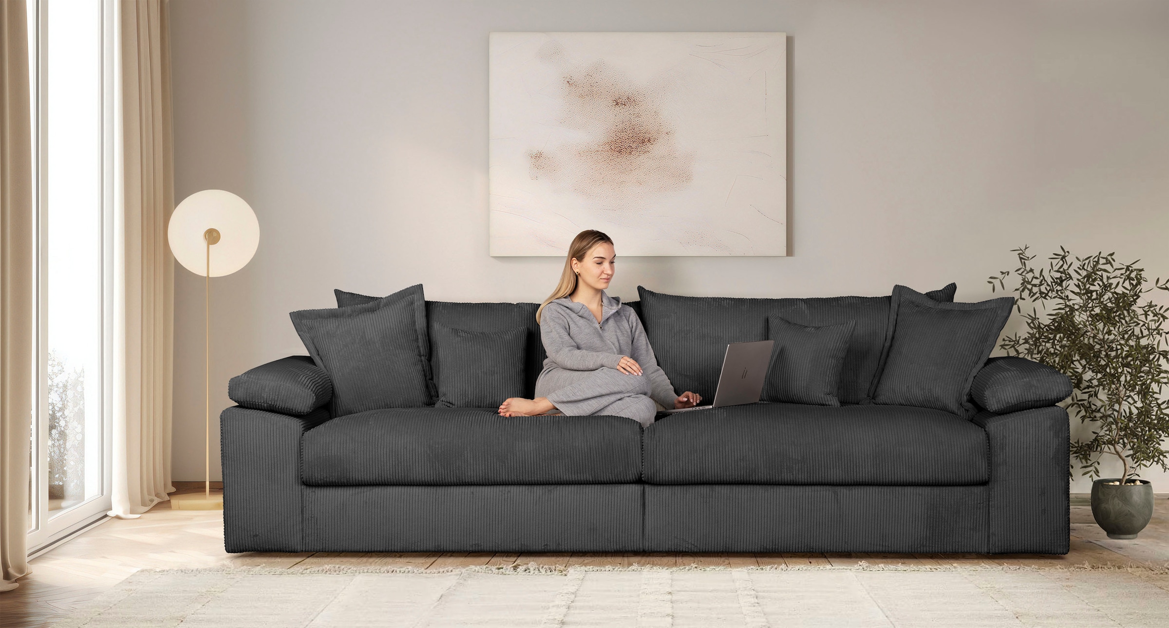 OTTO home Big-Sofa "Soft&Cosy XXL, B: 303 cm - OTTO. Verlässliche Qualität." Mega-Sofa, Cord oder Chenille-Struktur, mit Federkern & 4 Zierkissen