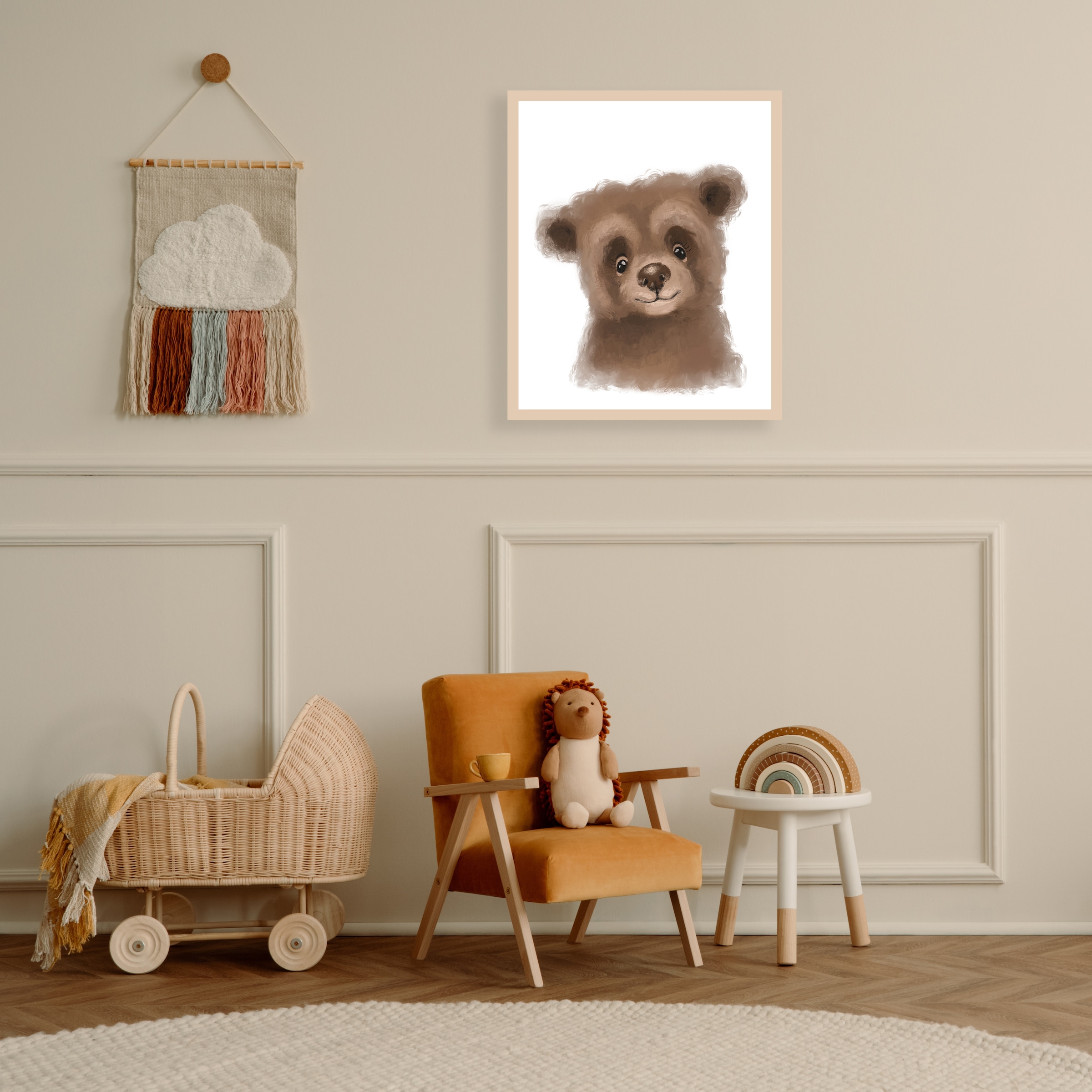 Lüttenhütt Bild mit Rahmen »Niedlicher Braunbär«, Bär-Fantasy-Tiere, (1 St.), Premium Rahmenbild, Motive in wunderschönen Pastelltönen