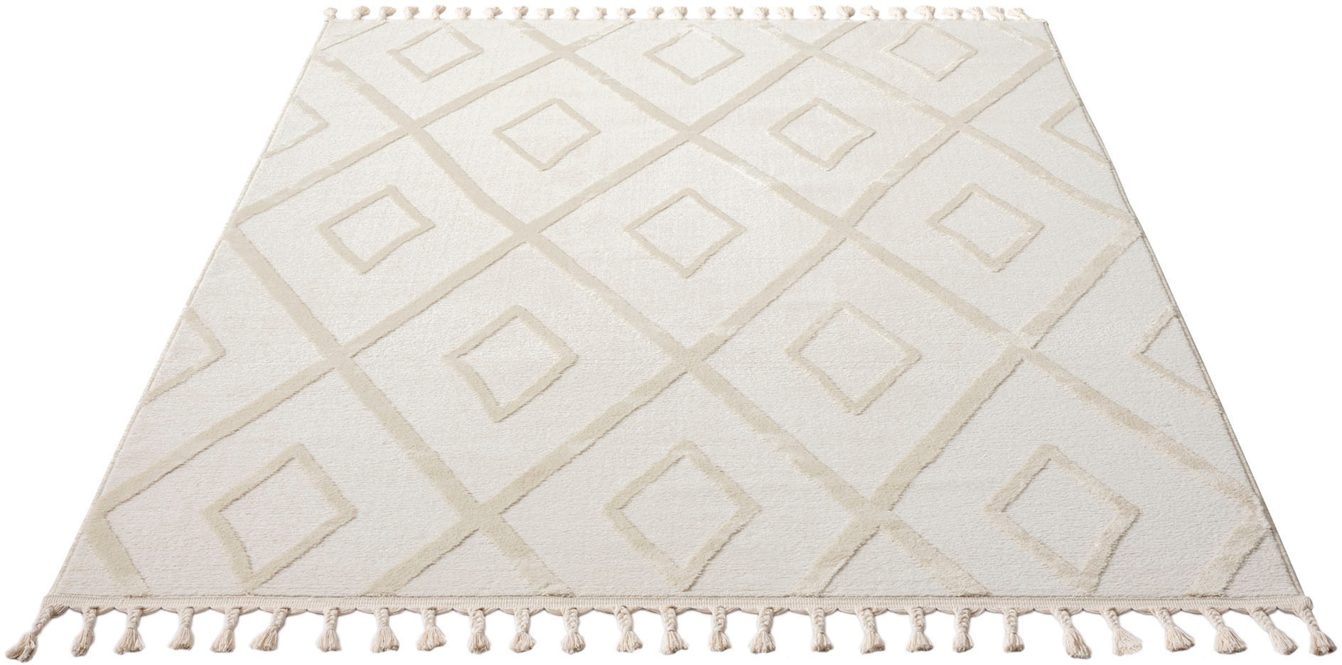 Teppich OTTO HOME "Otilie" Gr. 2, beige (cream), B:80cm H:11mm L:150cm, Kunstfaser, Teppiche, Teppich, dichte Qualität, Woll-Look, Boho, mit Fransen und Rauten, Scandi 3