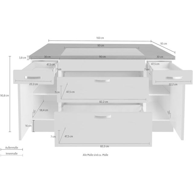 OPTIFIT Kochinsel »Cara«, mit Vollauszügen und Soft-Close-Funktion,  Stellbreite 150 x 95 cm bestellen | BAUR