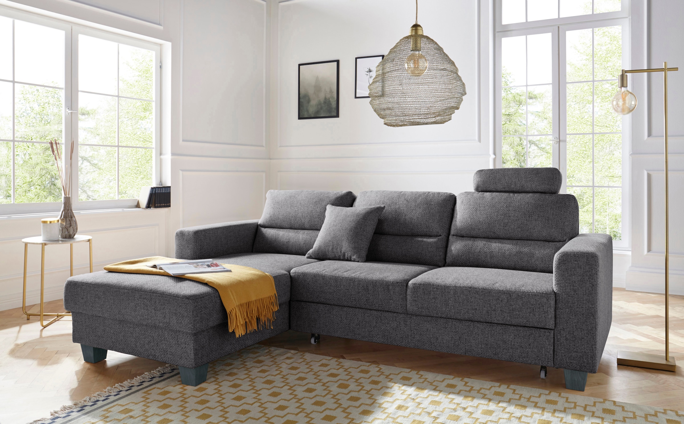 TRENDMANUFAKTUR Ecksofa »Chamber, zeitlos und modern, bequem mit hohem Sitzkomfort, L-Form«, inklusive einer Kopfstütze, wahlweise mit Schlaffunktion