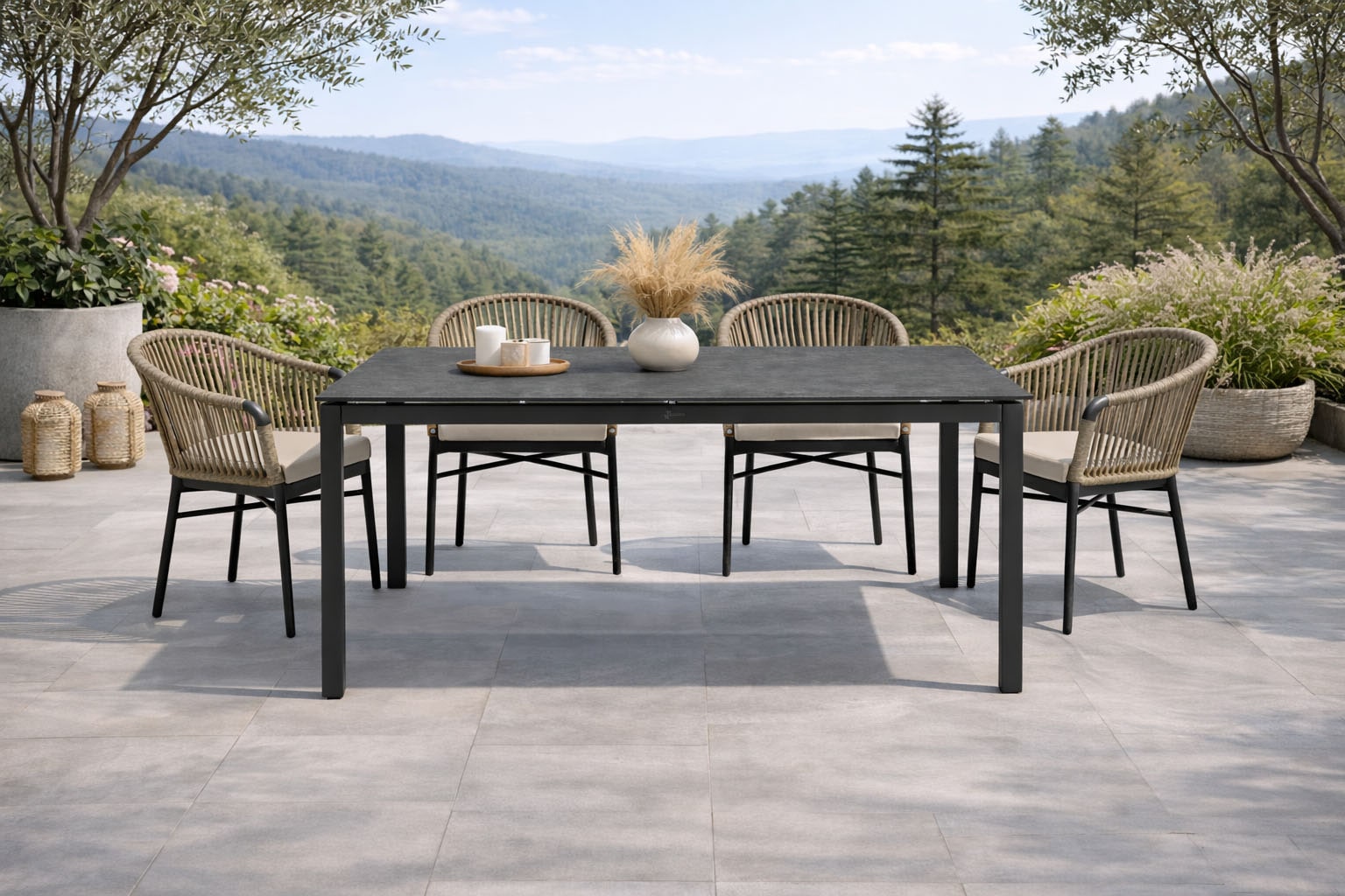 Destiny Garten-Essgruppe »TORNO CREMONA 4 Se + Tisch 160x90cm« Set, 5 tlg. Alumium, Rope, Tischplatte: Glas mit Keramiküberzug