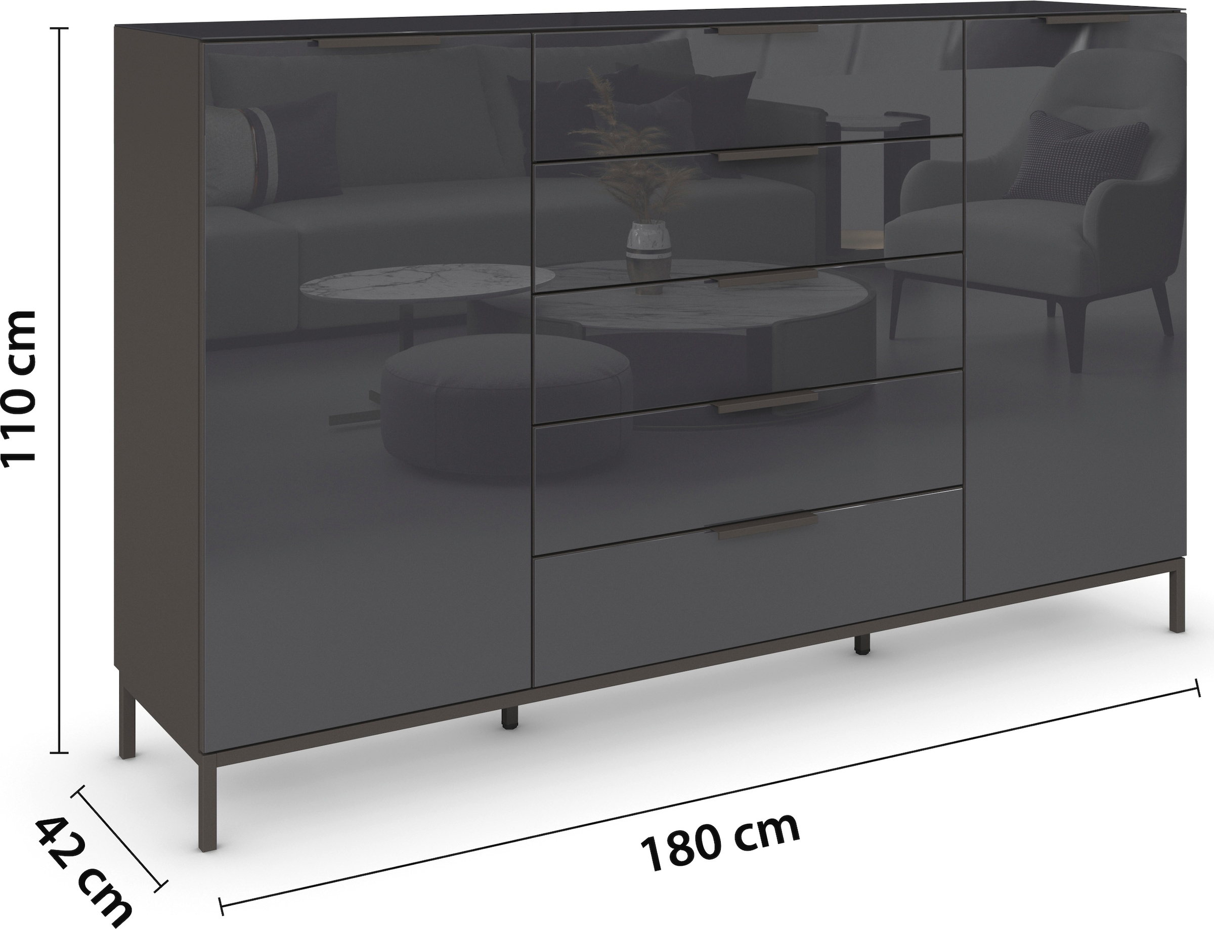 rauch Schubkastenkommode »Flipp Kommode Sideboard Wäscheschrank Bestseller«, 2-türig, 5 Schubladen, Soft-Close, Oberboden und Front Glas, 2 Breiten