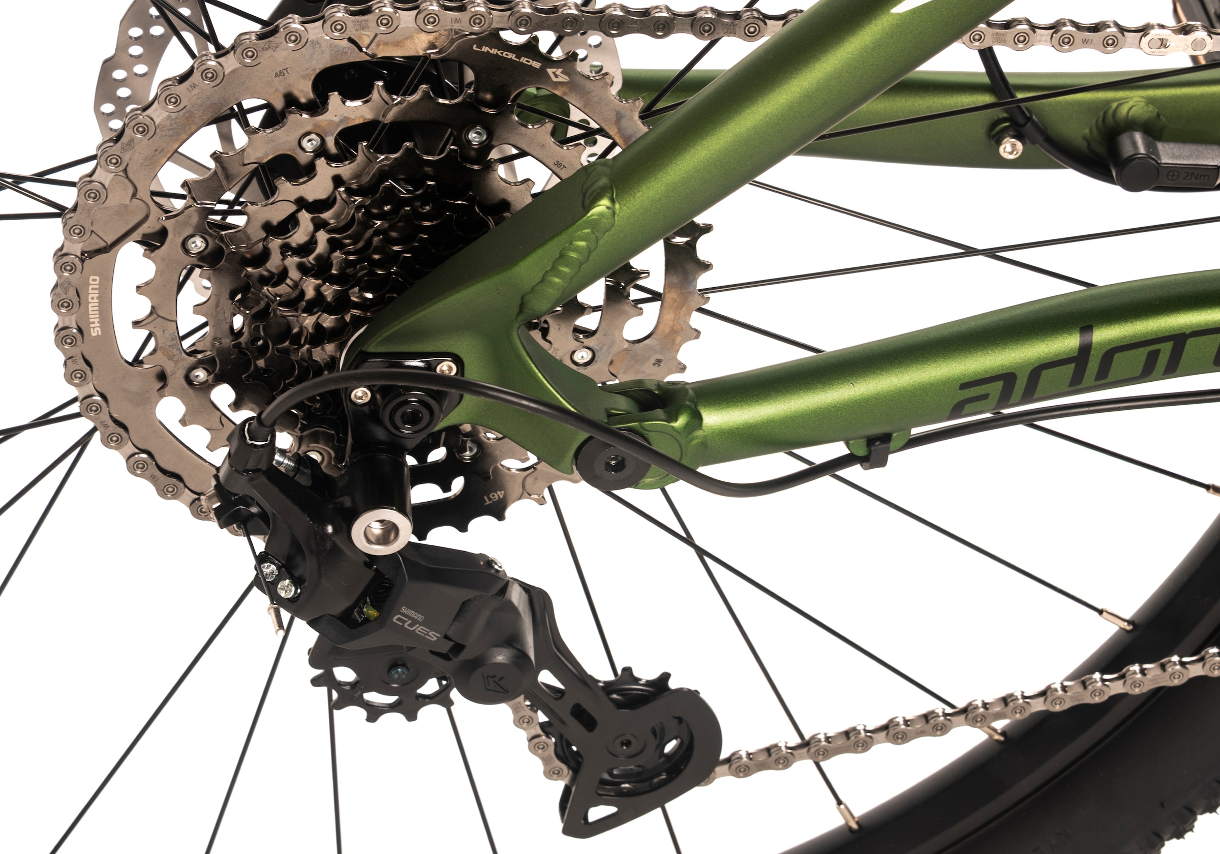 Adore E-Bike »Fully 29" Enforce 4.0 Mittelmotor 85NM / 15Ah Grün matt«, 9 Gang, Shimano, Cues, Mittelmotor 250 W